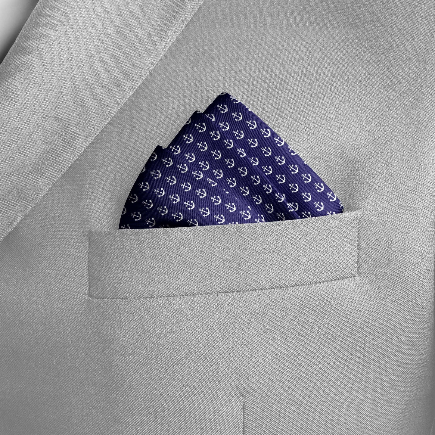 Navy Valour Anchor Silk Pocket Square — men's silk pocket square, view 4