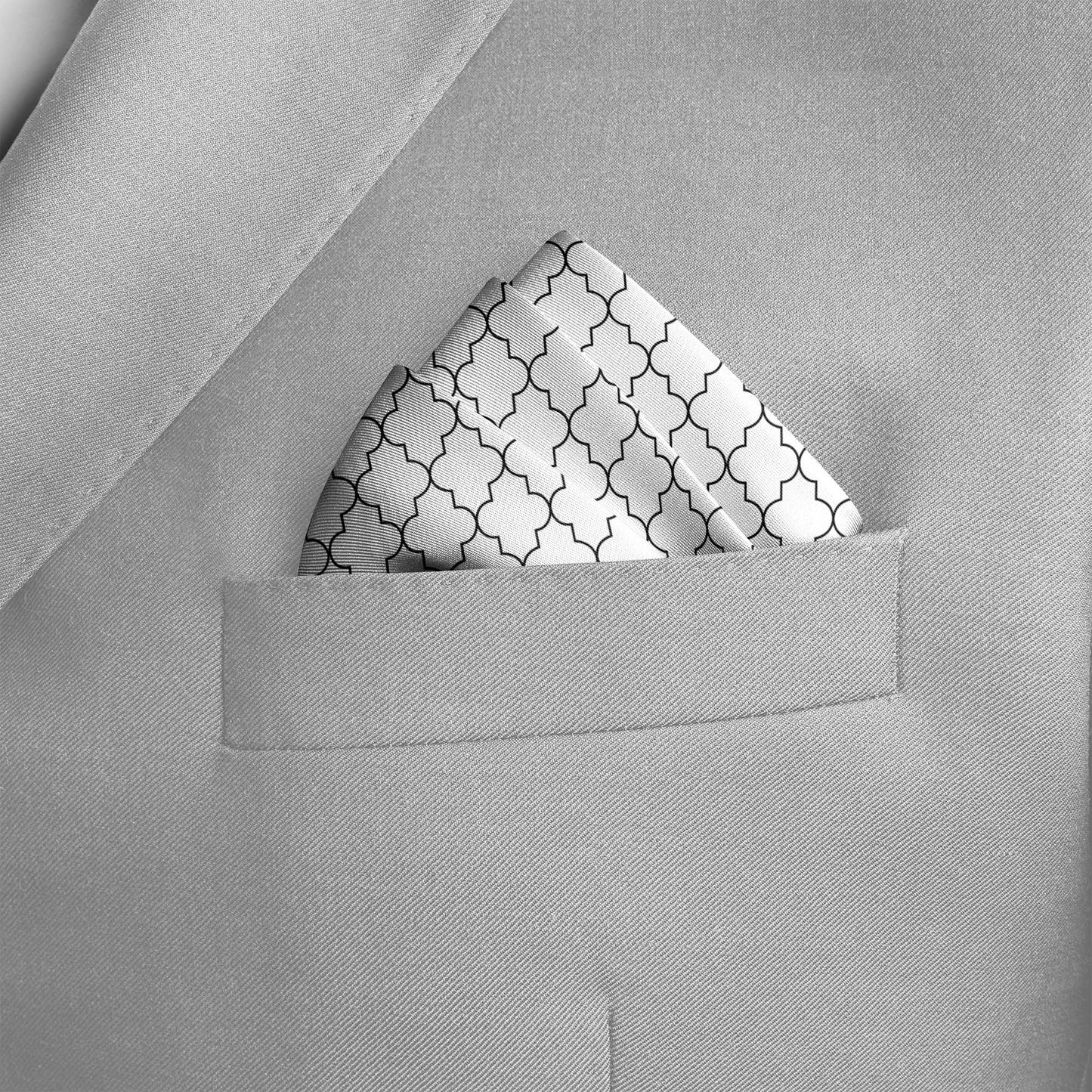 White Black Tartan Silk Pocket Square — men's silk pocket square, view 6