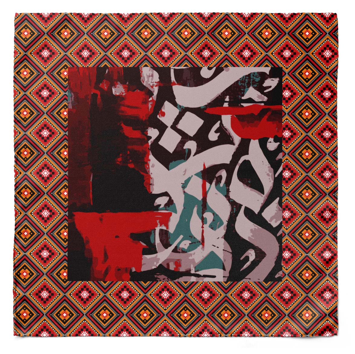 Calligraphic Mosaic Silk Scarf — men's silk scarf, view 4