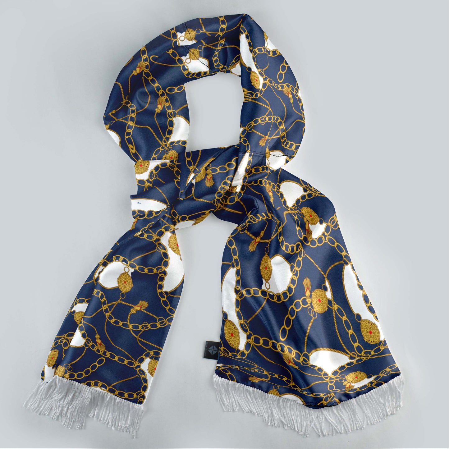 Blue And Gold Chain Silk Scarf — men's silk scarf, view 3