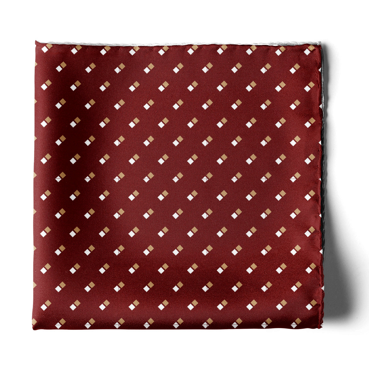 Double Dotted Maroon Silk Pocket Square — men's silk pocket square, view 2
