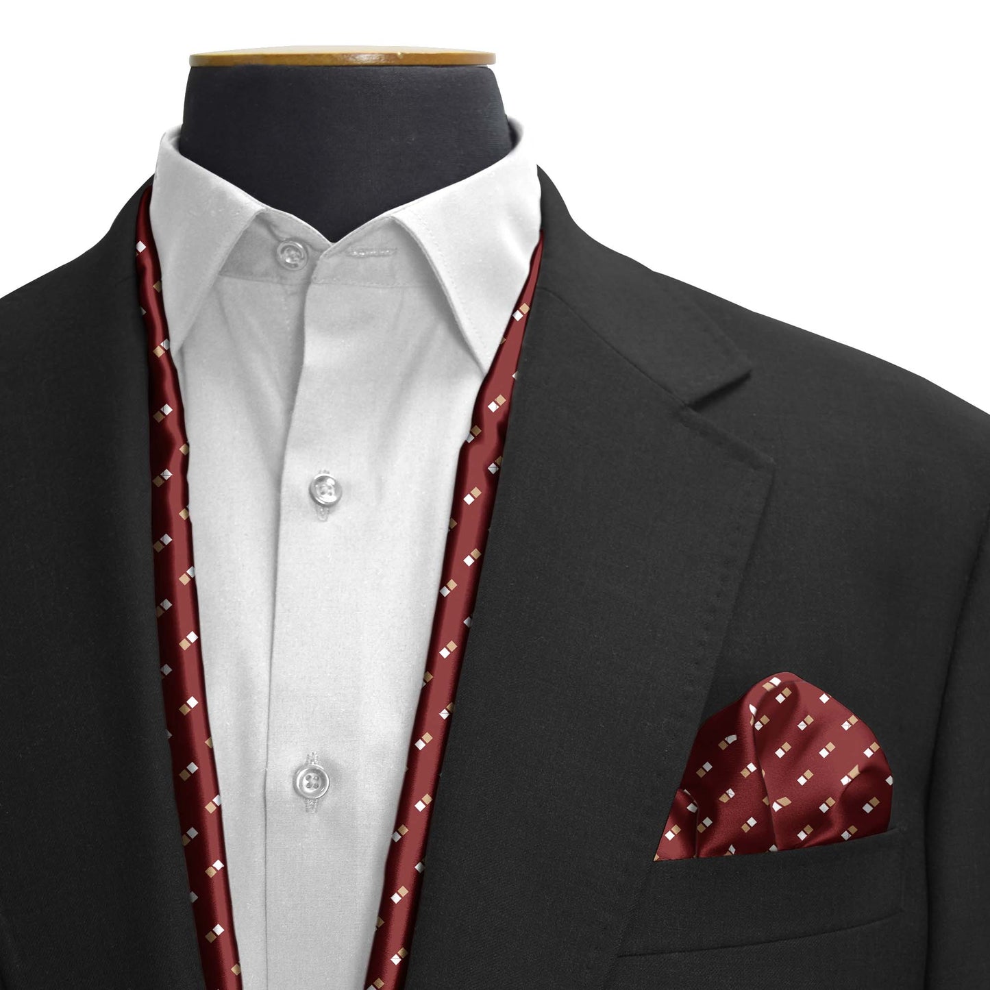 Double Dotted Maroon Silk Scarf & Pocket Square Set — men's silk scarf, view 3