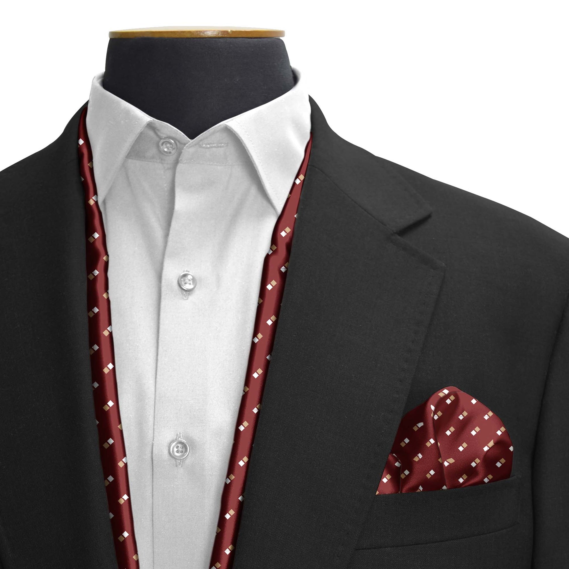 Double Dotted Maroon Silk Scarf & Pocket Square Set — men's silk scarf, view 3