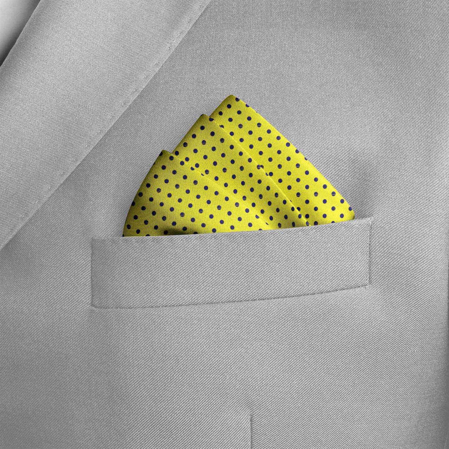 Yellow With Black Polka Silk Pocket Square — men's silk pocket square, view 4