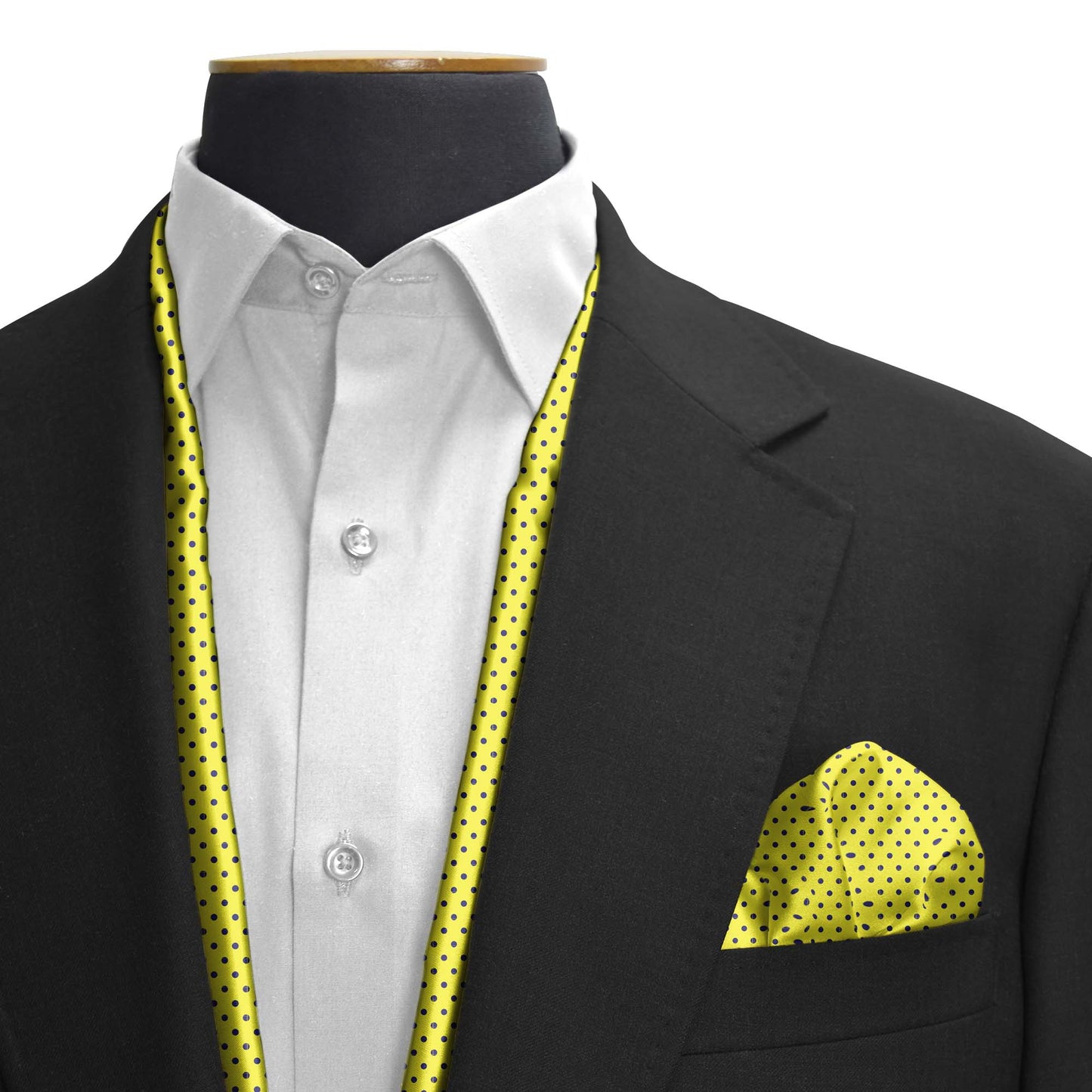 Yellow With Black Polka Silk Scarf & Pocket Square — men's silk scarf, view 3