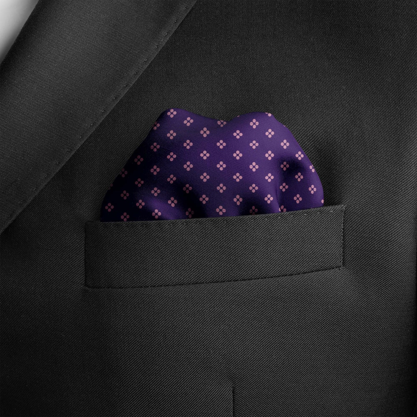 Purple Quadruple Polka Silk Pocket Square — men's silk pocket square, view 3