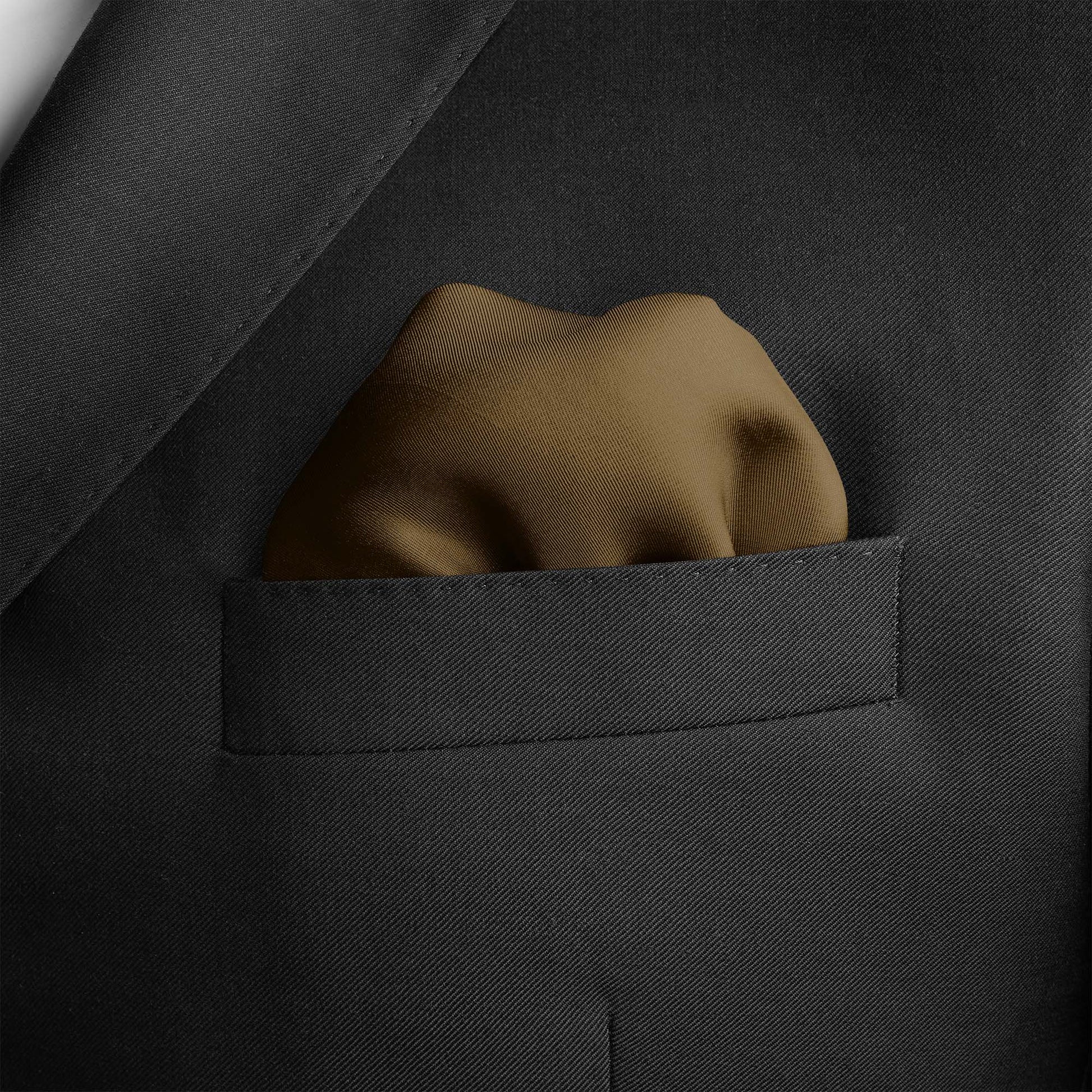 The Solid Antique Gold Silk Pocket Square — men's silk pocket square, view 3