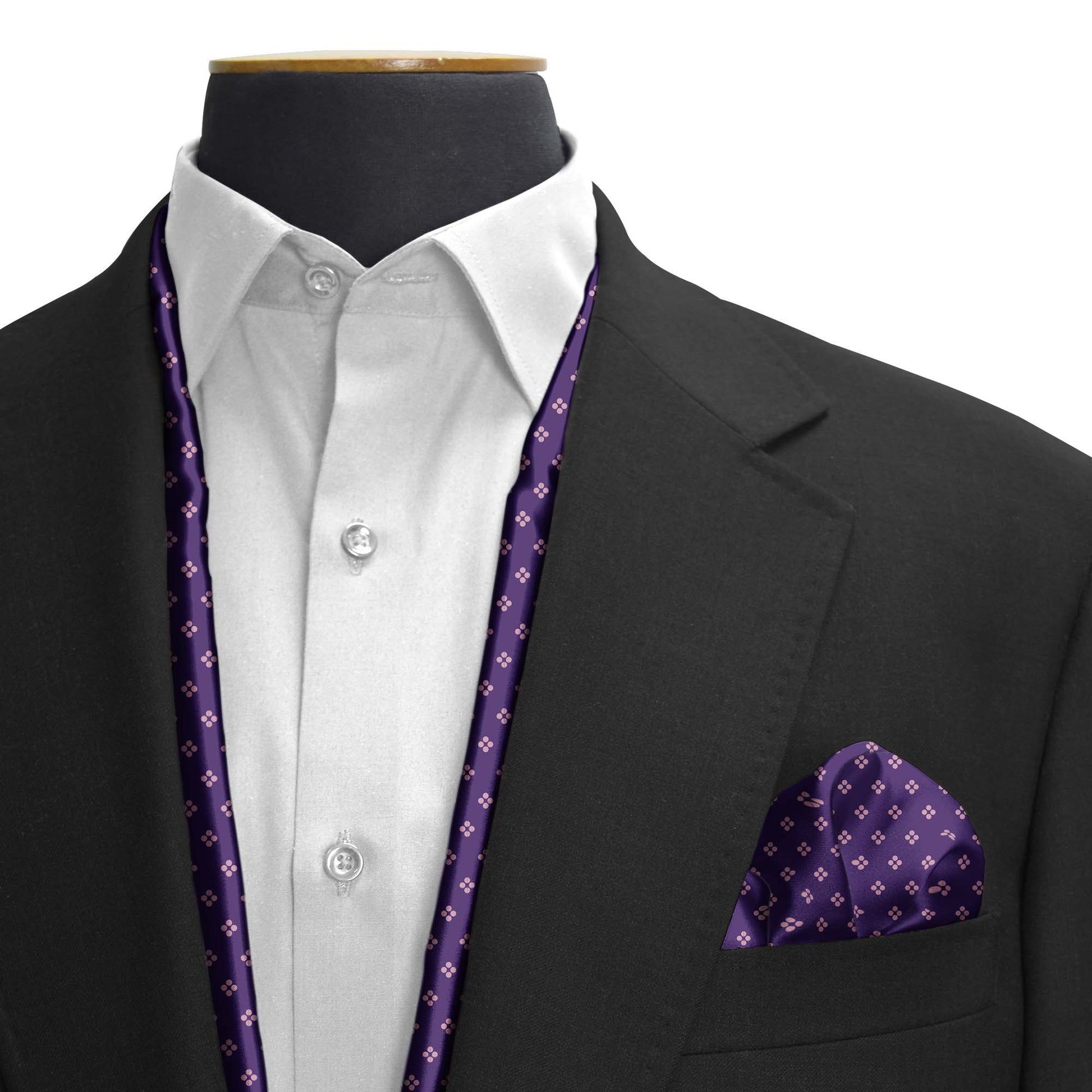 Purple Quadruple Polka Purple Silk Scarf & Pocket Square — men's silk scarf, view 3