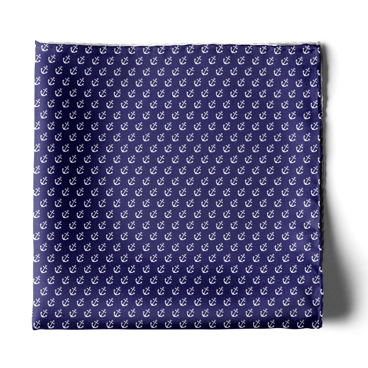 Navy Valour Anchor Silk Pocket Square — men's silk pocket square, view 2