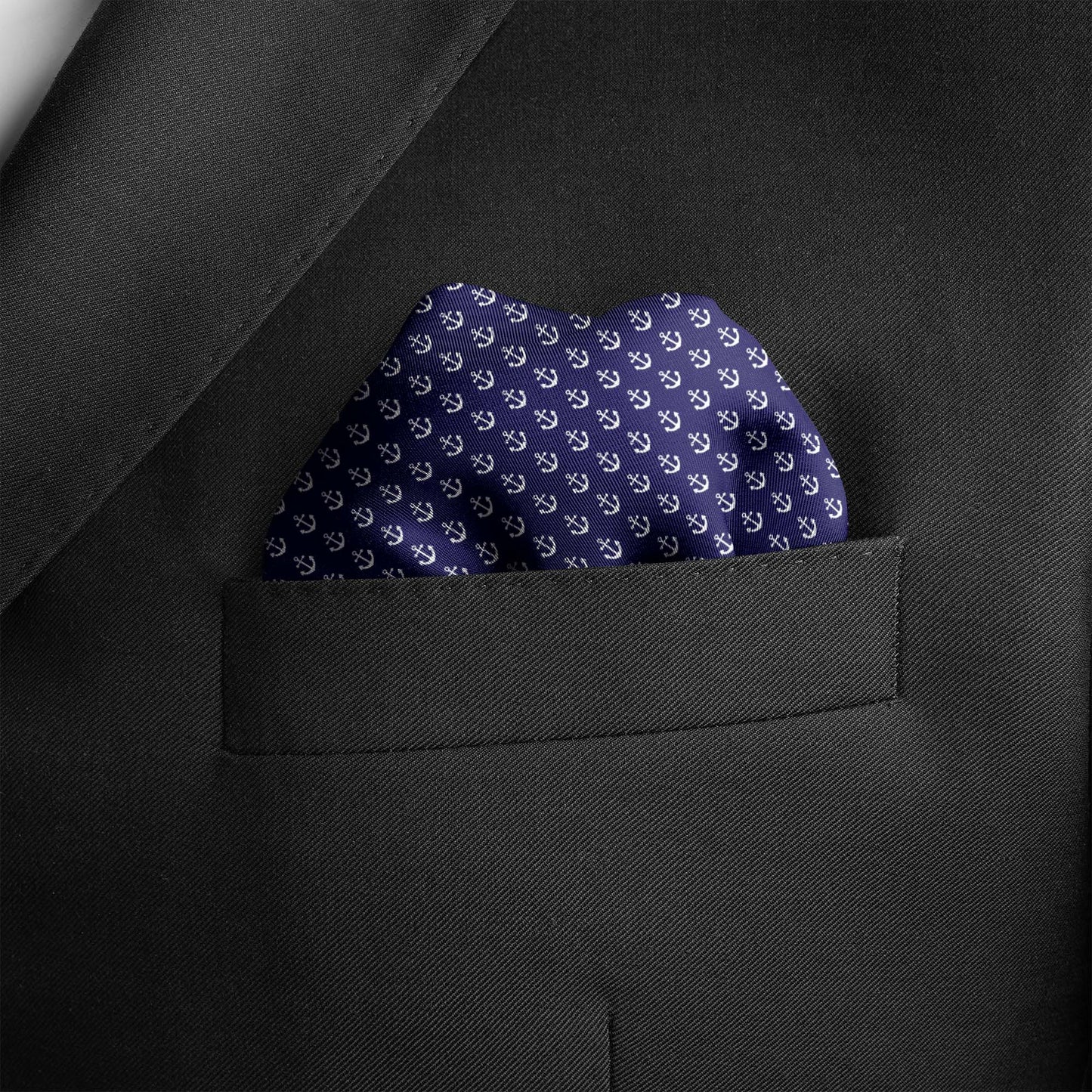Navy Valour Anchor Silk Pocket Square — men's silk pocket square, view 3