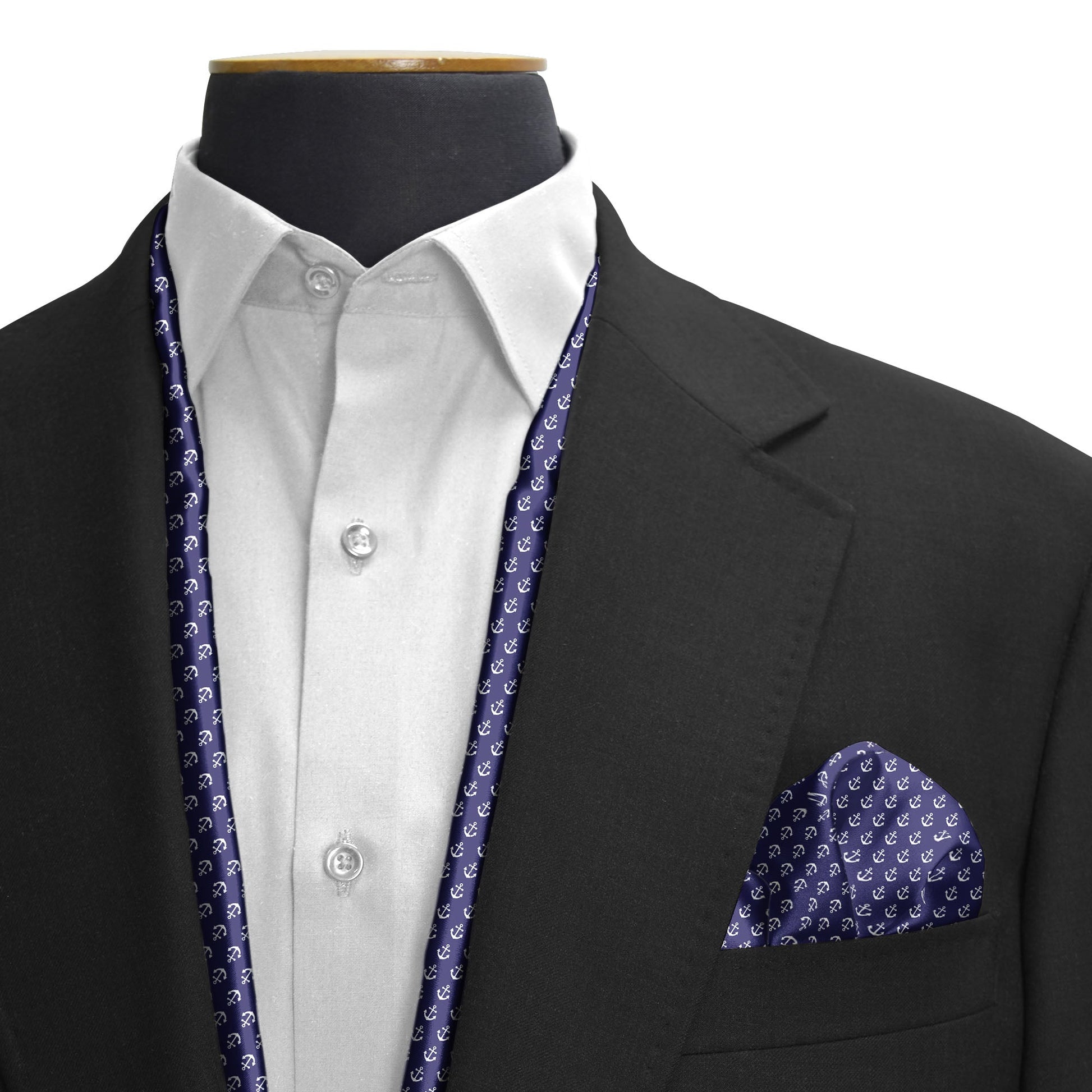 Navy Valour Anchor Silk Scarf & Pocket Square Set — men's silk scarf, view 3