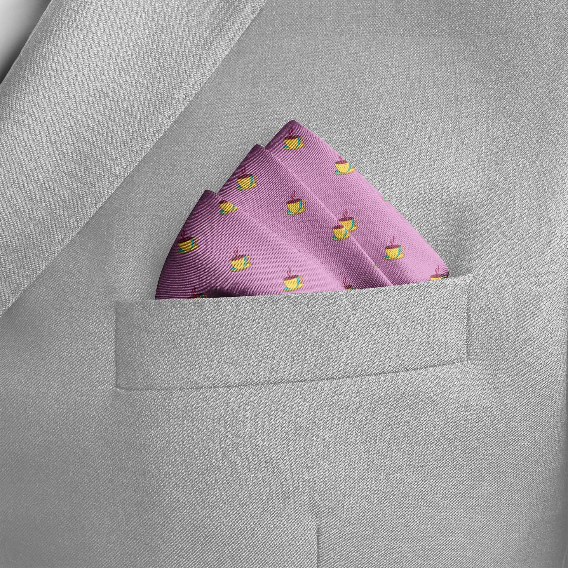 The Pink Tea Party Silk Pocket Square — men's silk pocket square, view 4