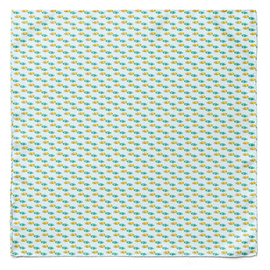 Minty Fish Shoal Silk Pocket Square — men's 100% silk pocket square