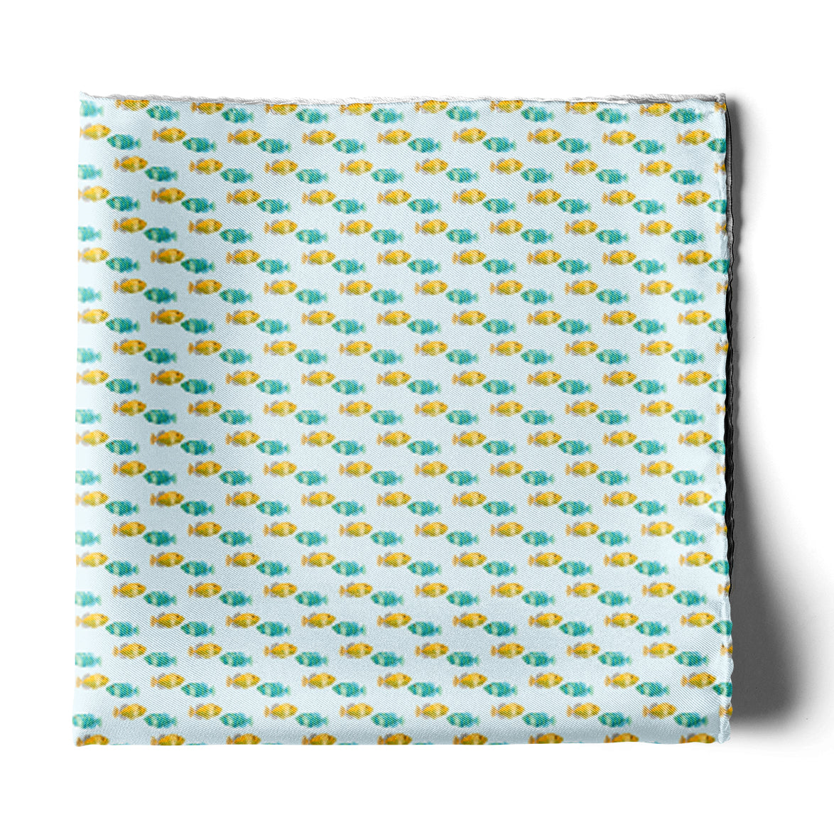 Minty Fish Shoal Silk Pocket Square — men's silk pocket square, view 2