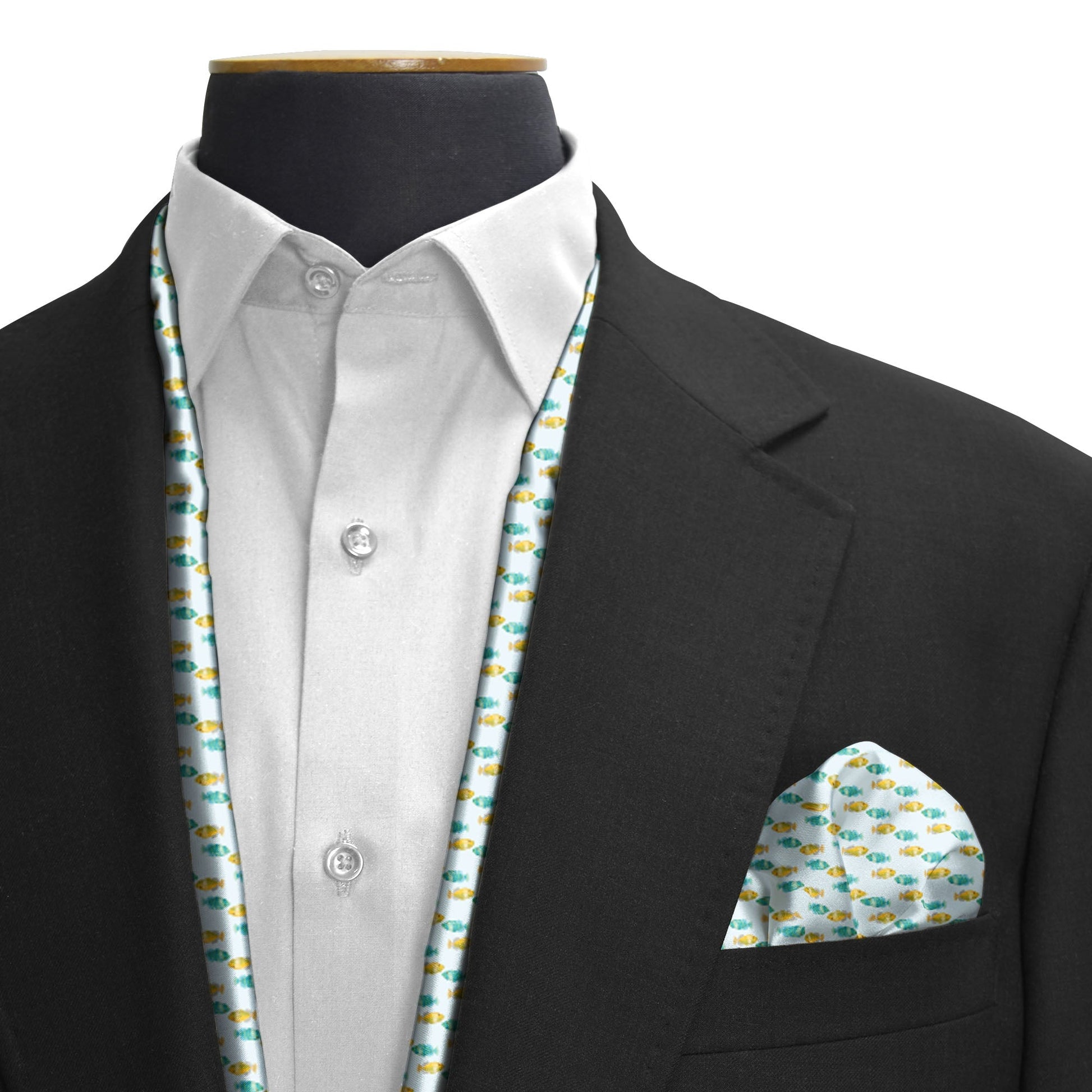 Minty Fish Shoal Silk Scarf & Pocket Square Set — men's silk scarf, view 3