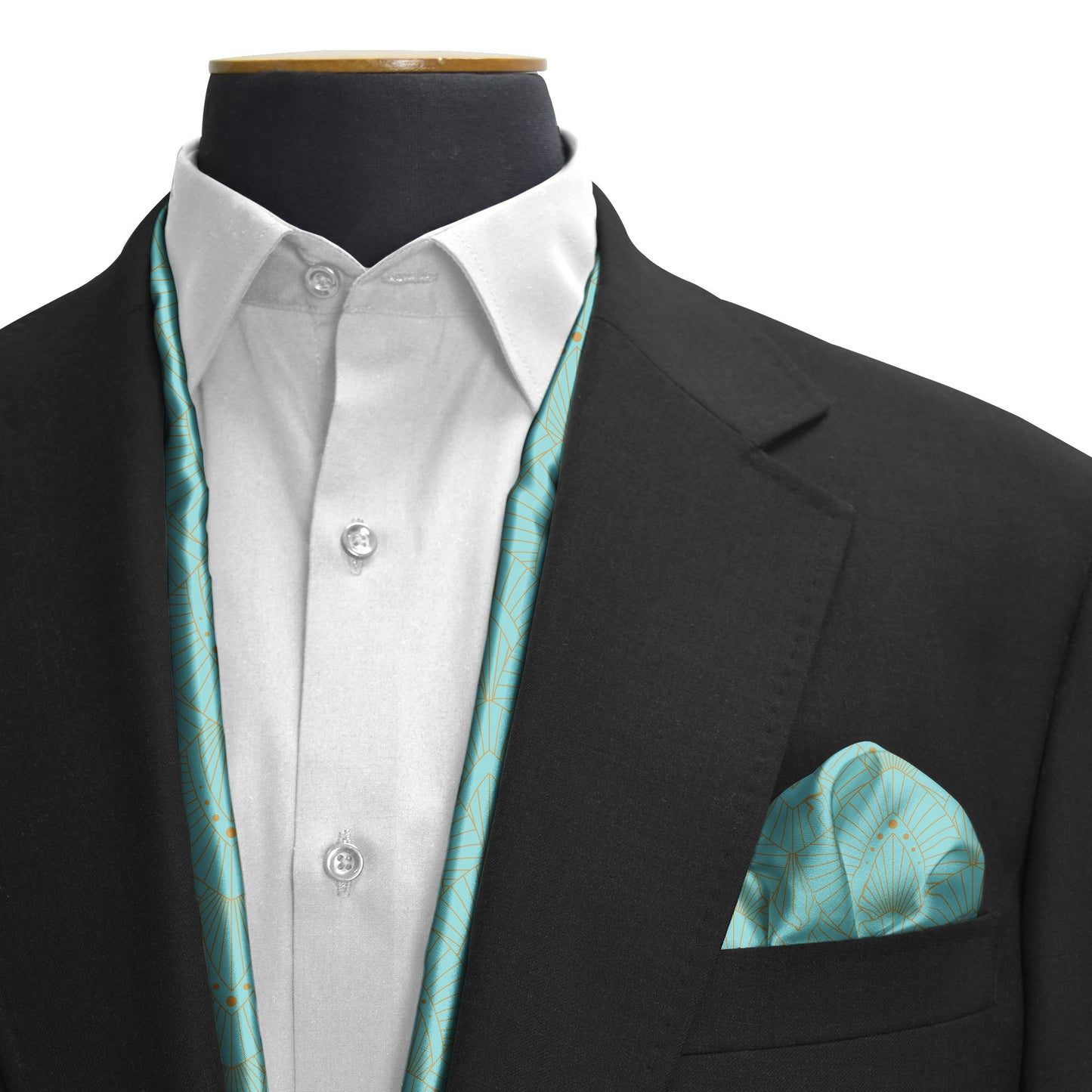 Aqua Botanical Bliss Silk Scarf & Pocket Square Set — men's silk scarf, view 3