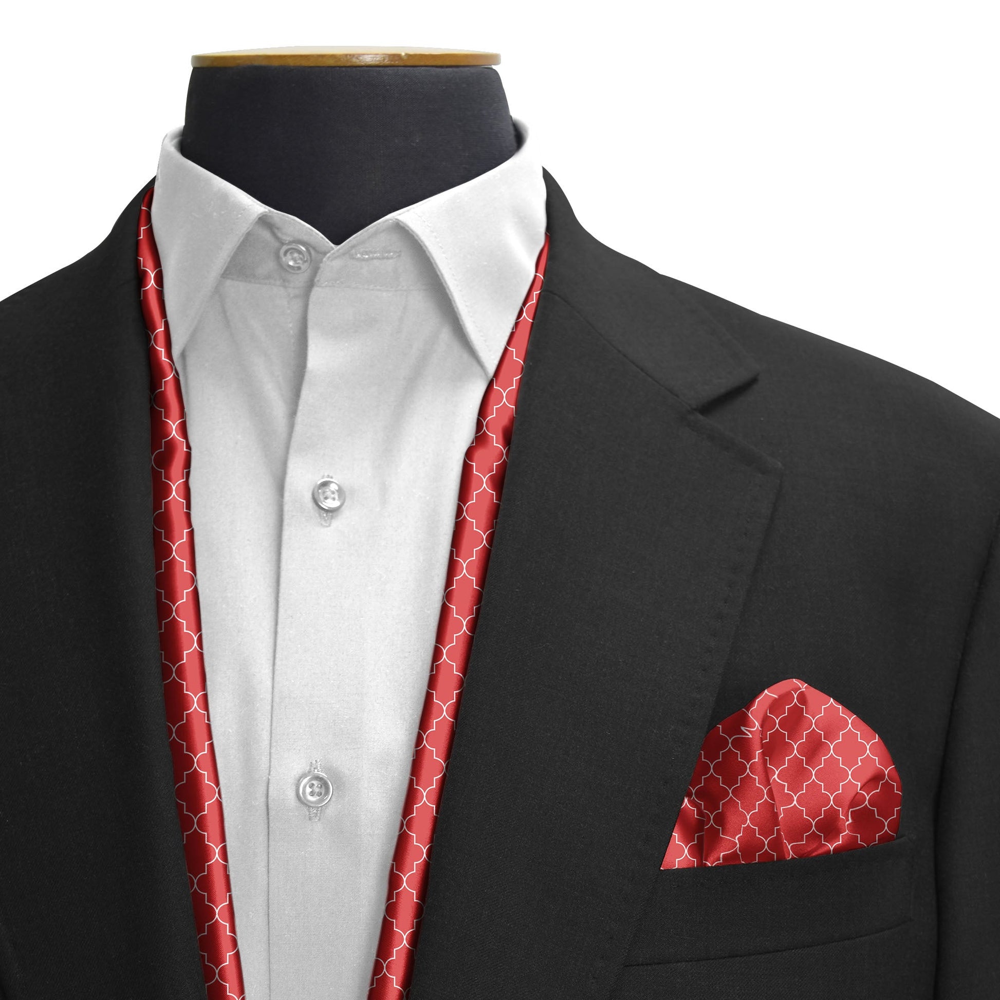 Red White Tartan Silk Scarf & Pocket Square Set — men's silk scarf, view 3
