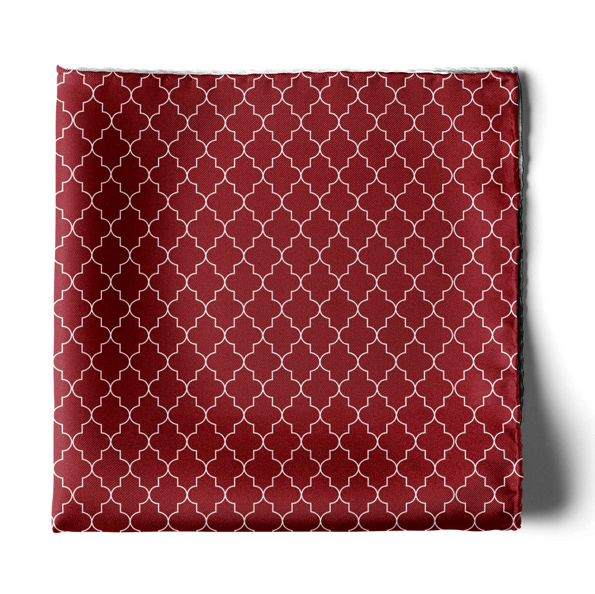 Maroon White Tartan Silk Pocket Square — men's silk pocket square, view 4