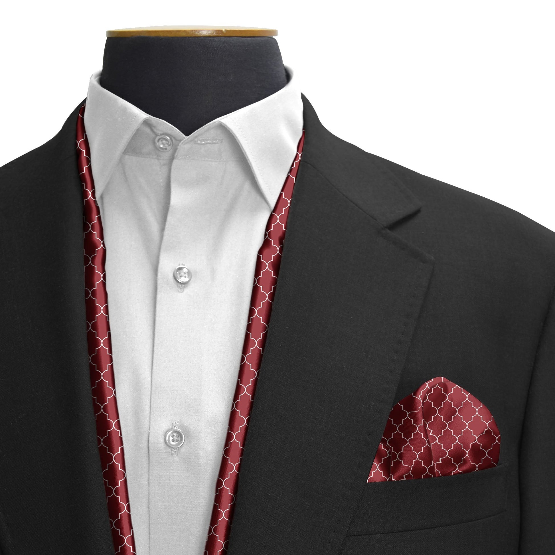 MAROON WHITE TARTAN SILK SCARF &POCKET SQUARE SET