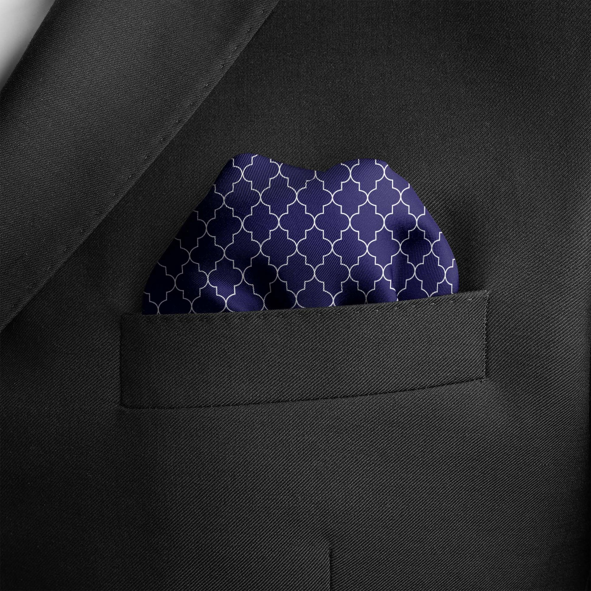 Blue White Tartan Silk Pocket Square — men's silk pocket square, view 5