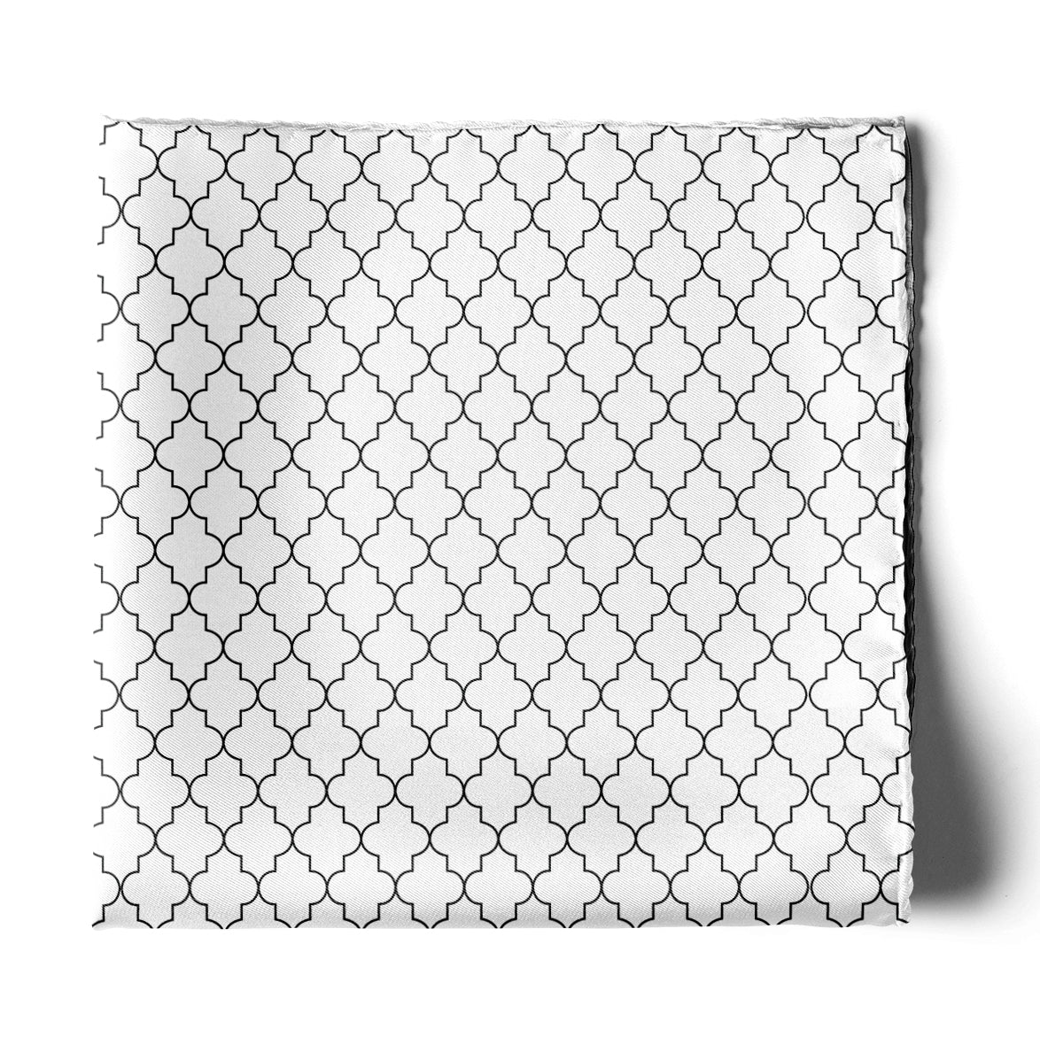 White Black Tartan Silk Pocket Square — men's silk pocket square, view 4