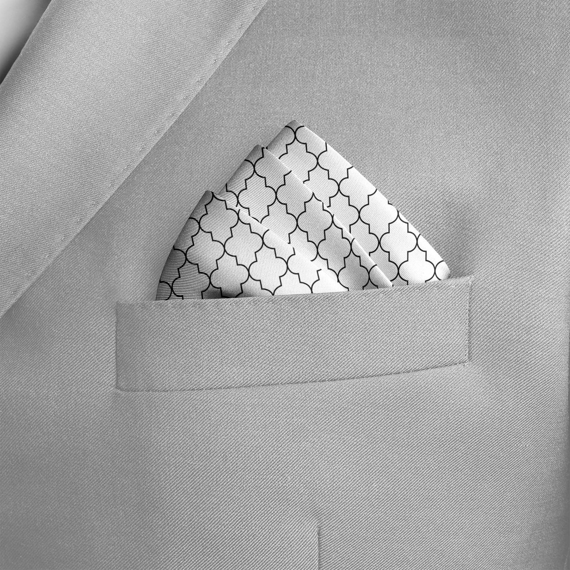 White Black Tartan Silk Pocket Square — men's silk pocket square, view 6
