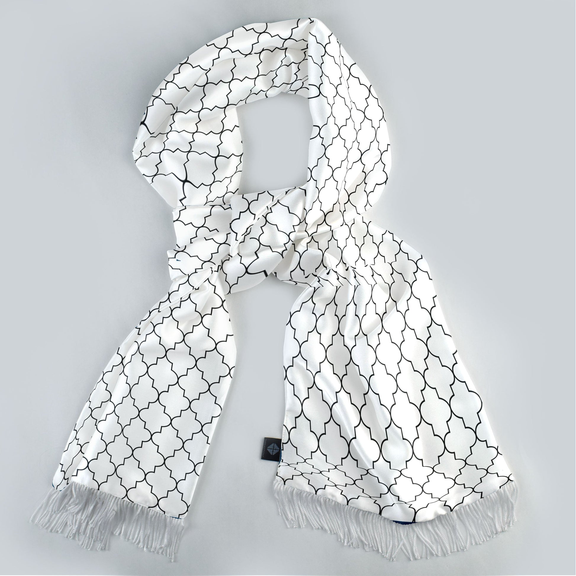 White Black Tartan Silk Scarf & Pocket Square Set — men's silk scarf, view 5