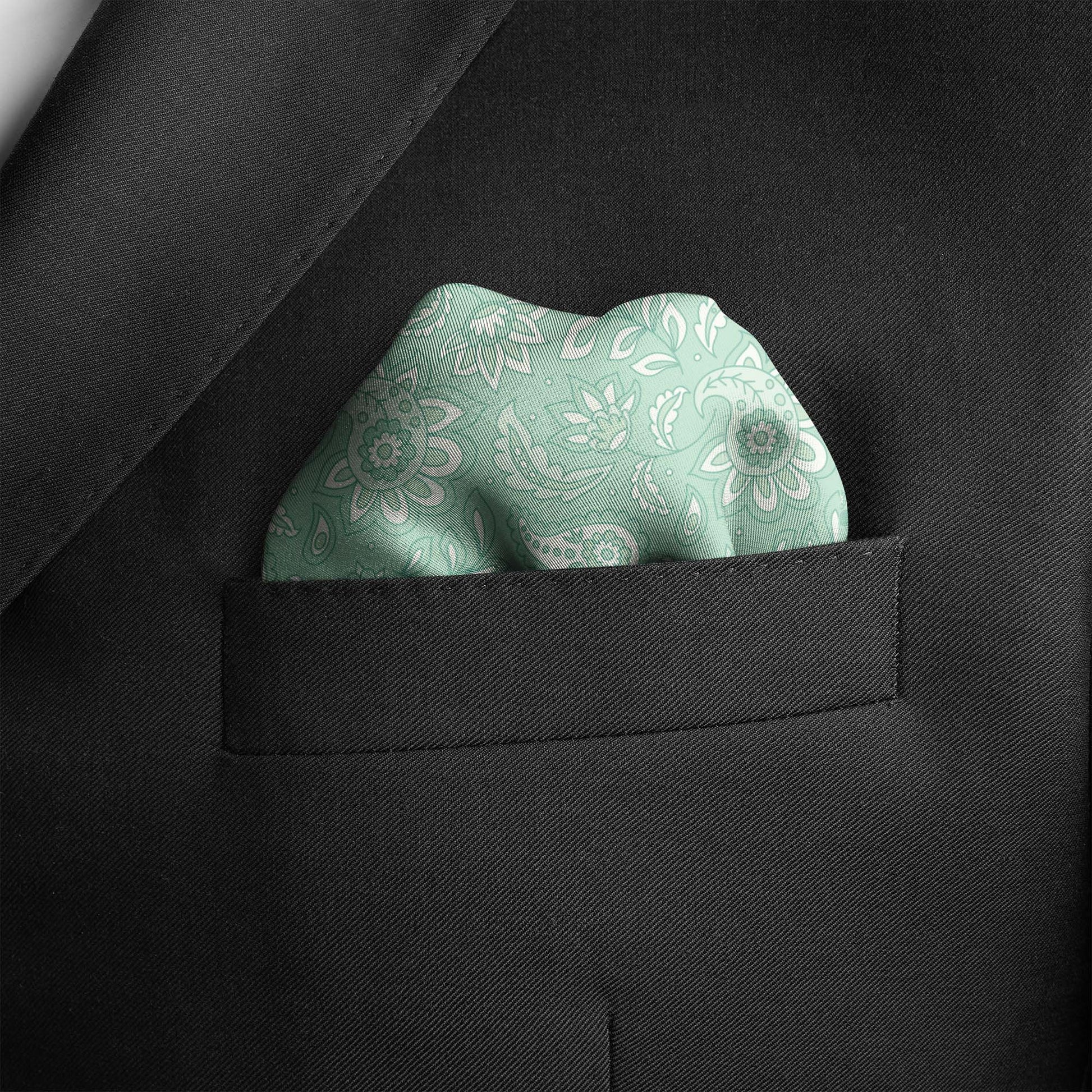 Four In One Pastel Green Silk Pocket Square — men's silk pocket square, view 5