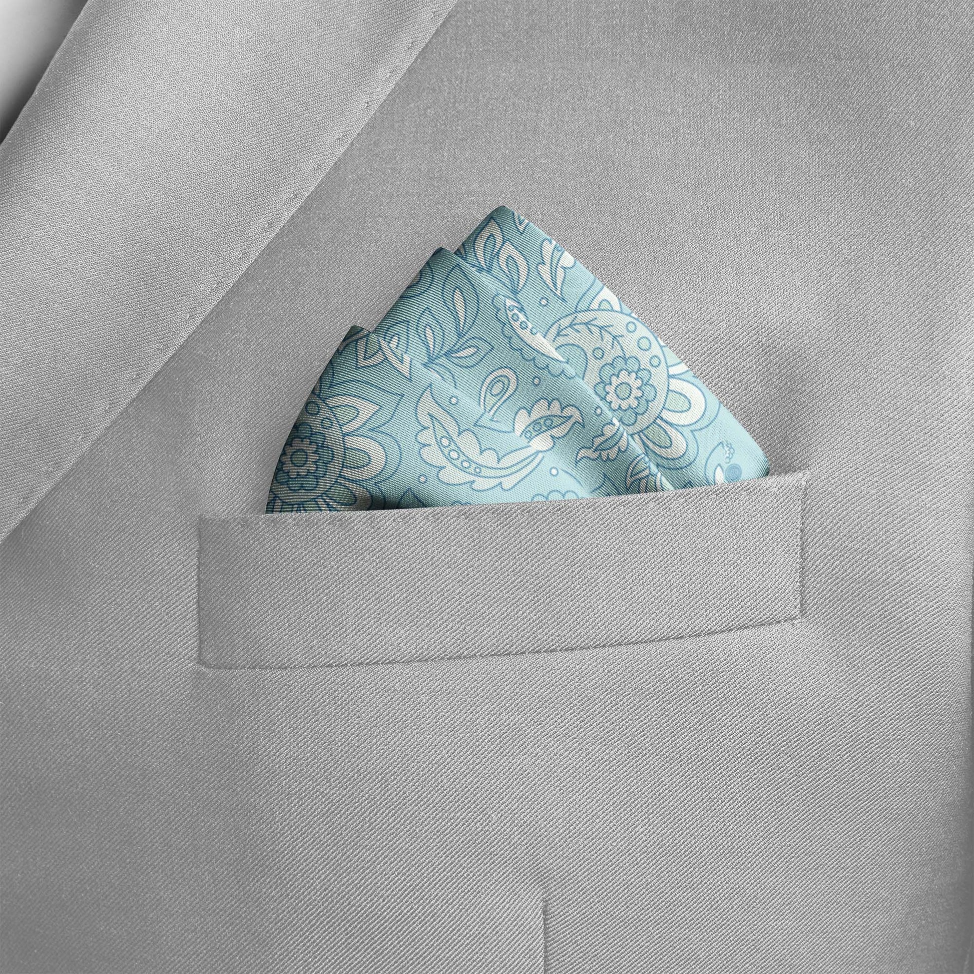 Four In One Pastel Ice Blue Silk Pocket Square — men's silk pocket square, view 4