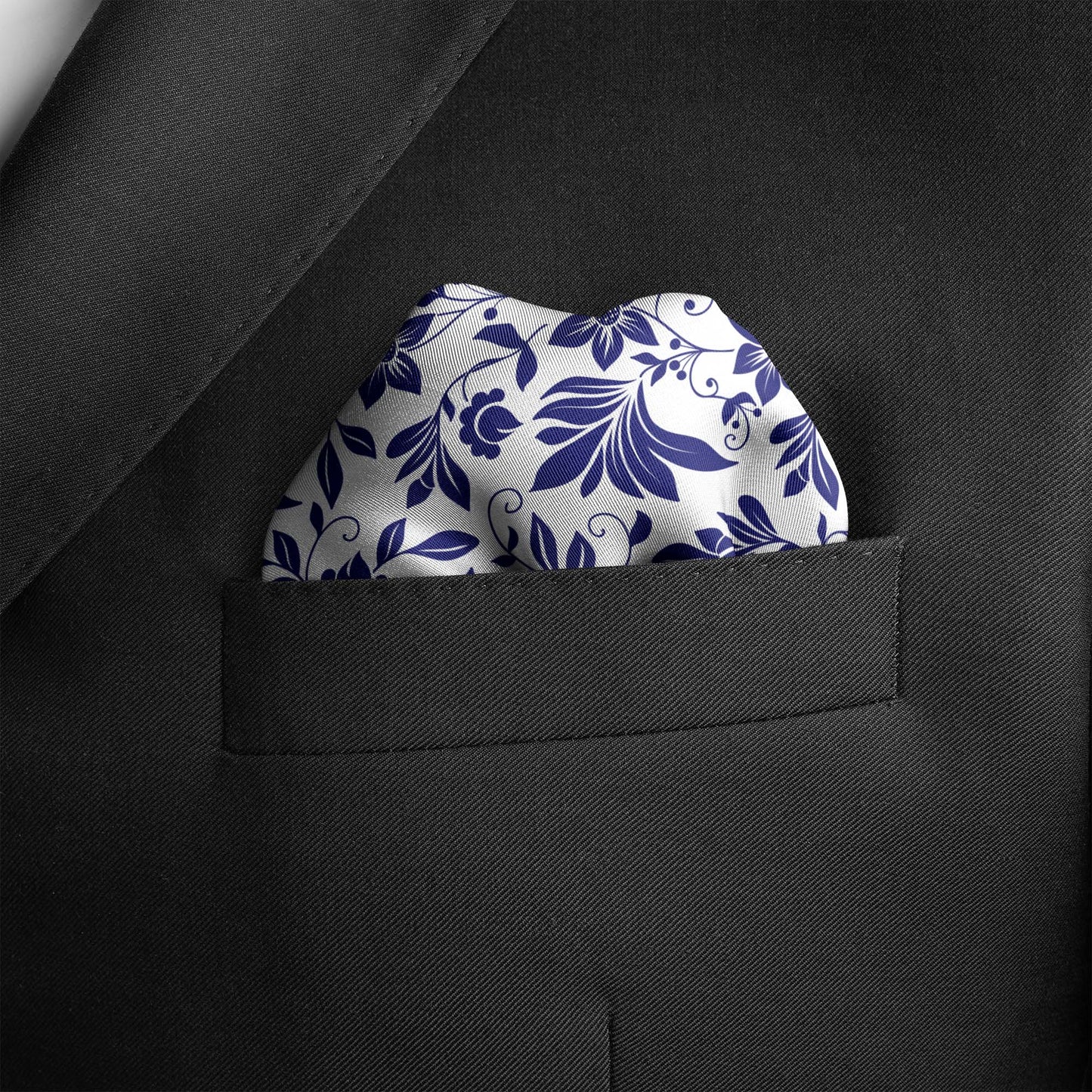 Sapphire Blossom Silk Pocket Square — men's silk pocket square, view 3