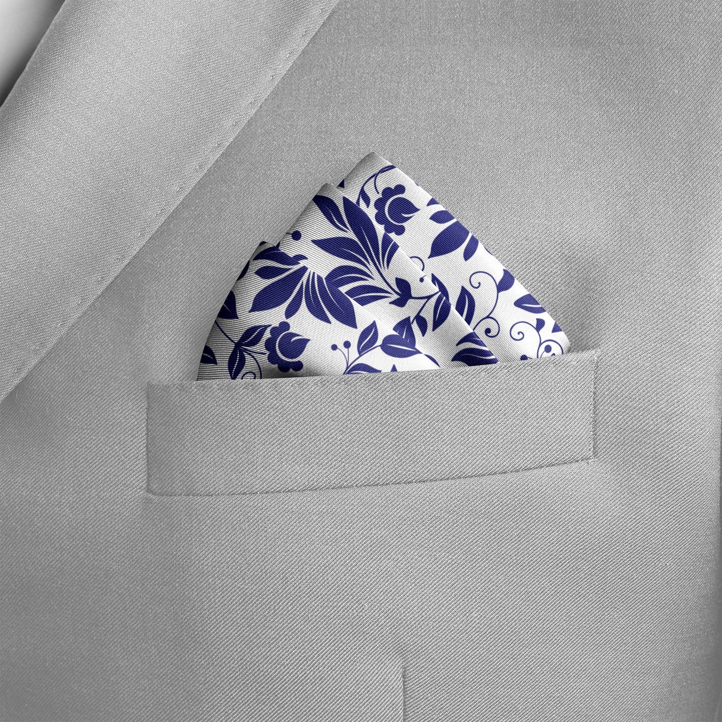 Sapphire Blossom Silk Pocket Square — men's silk pocket square, view 4