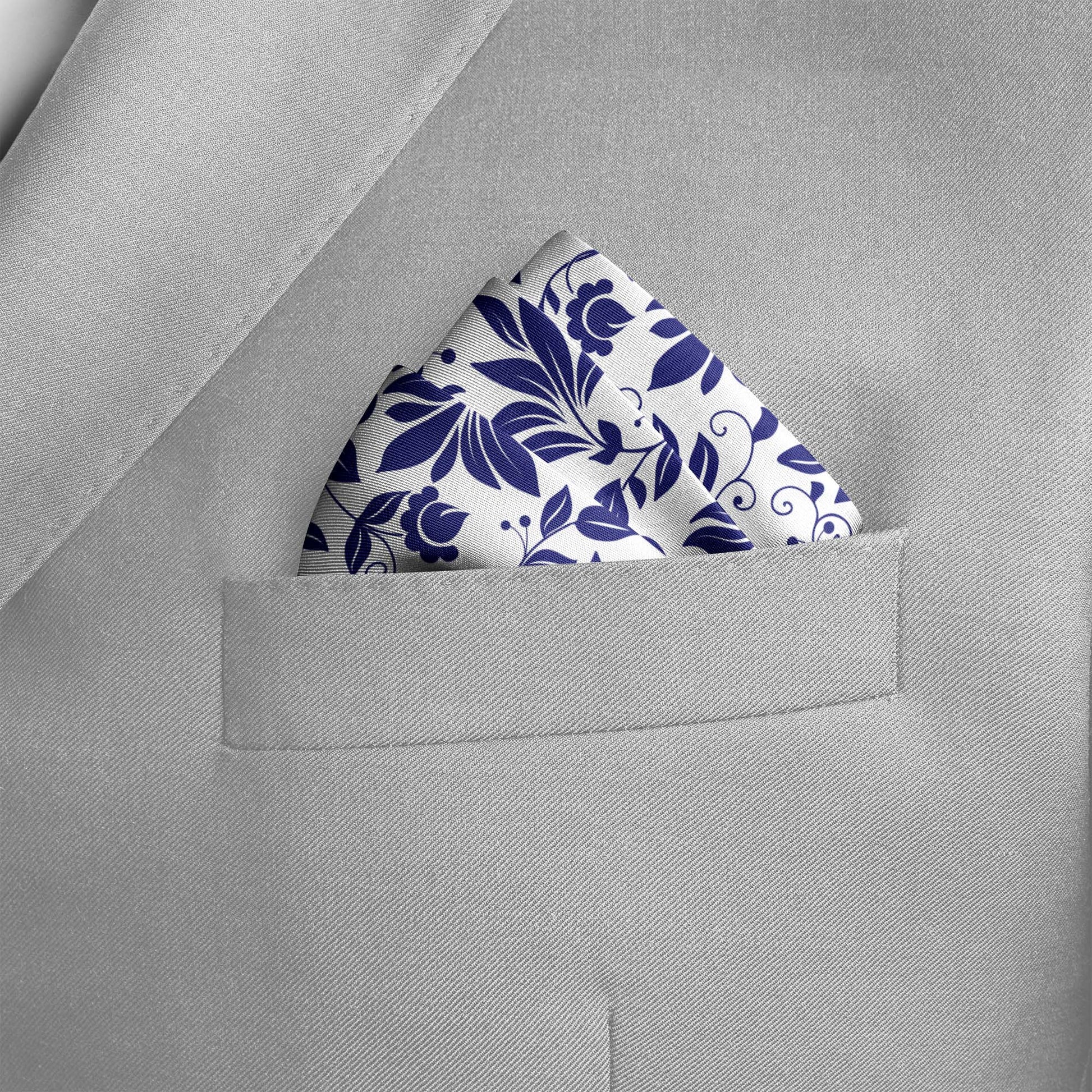 Sapphire Blossom Silk Pocket Square — men's silk pocket square, view 4