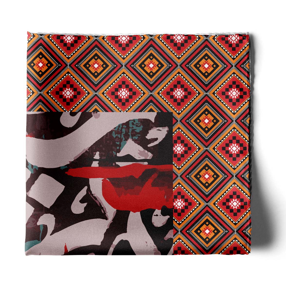 Calligraphic Mosaic Silk Pocket Square — men's silk pocket square, view 2