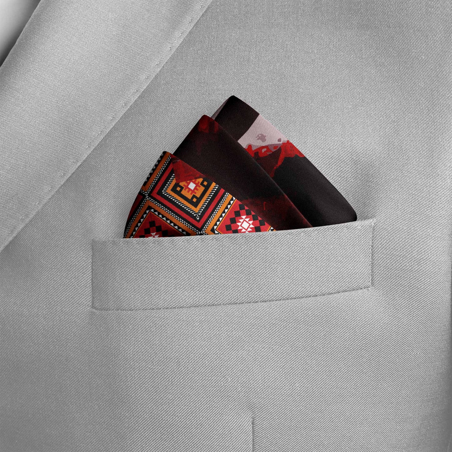 Calligraphic Mosaic Silk Pocket Square — men's silk pocket square, view 4
