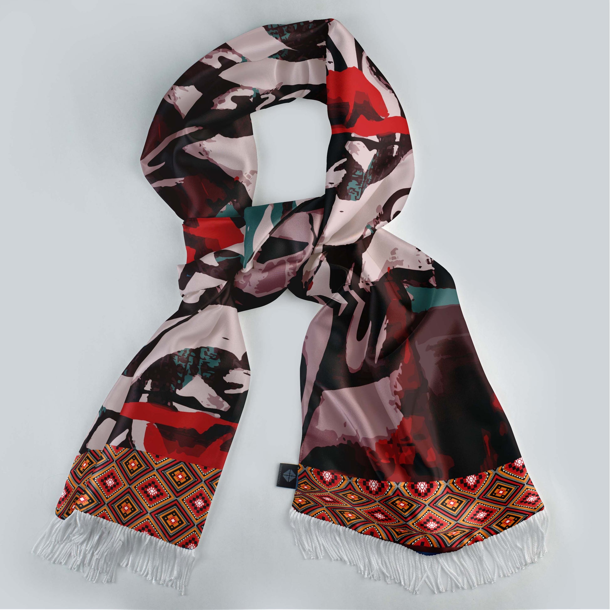 Calligraphic Mosaic Silk Scarf & Pocket Square Set — men's silk scarf, view 4
