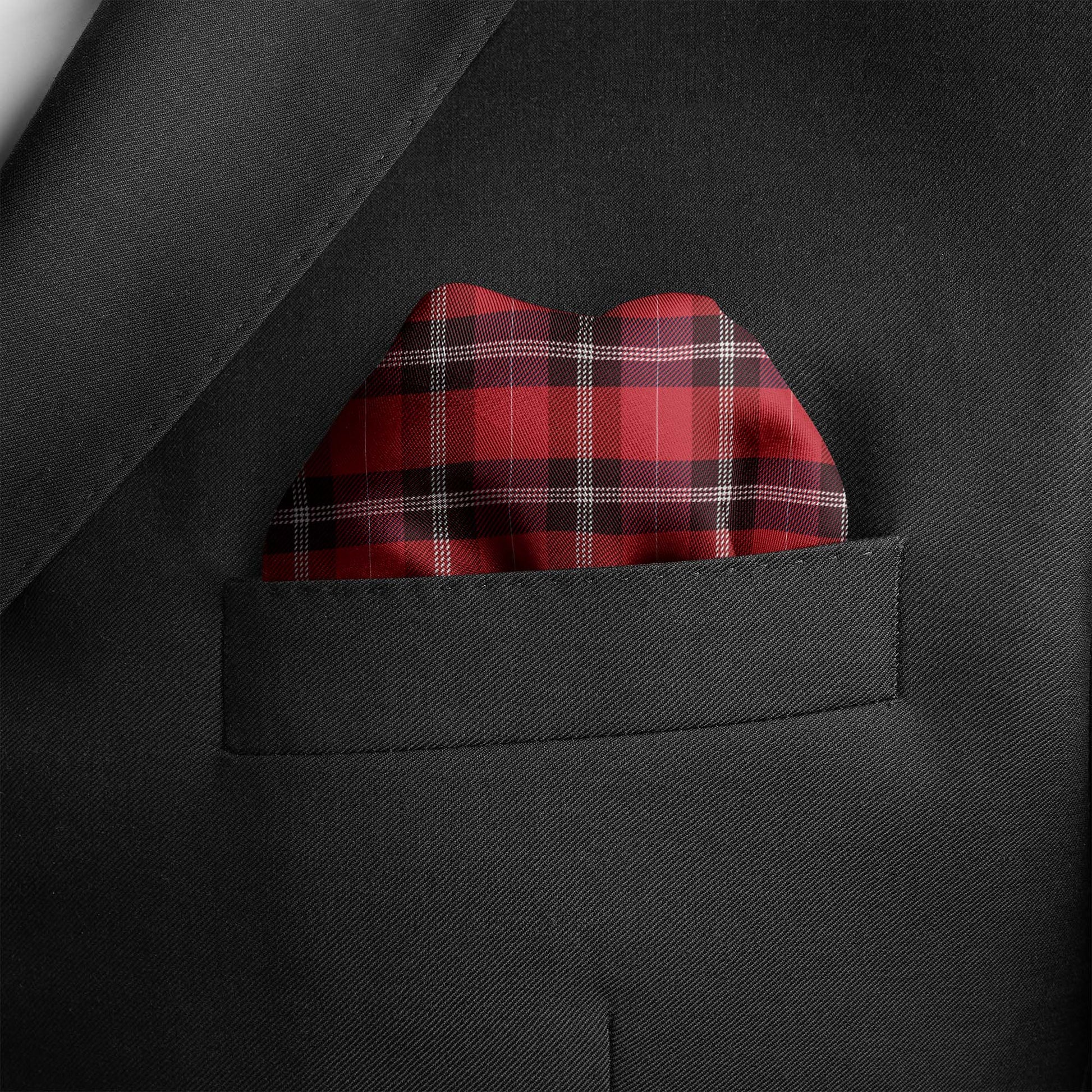 The Red Classic Plaid Silk Pocket Square — men's silk pocket square, view 3