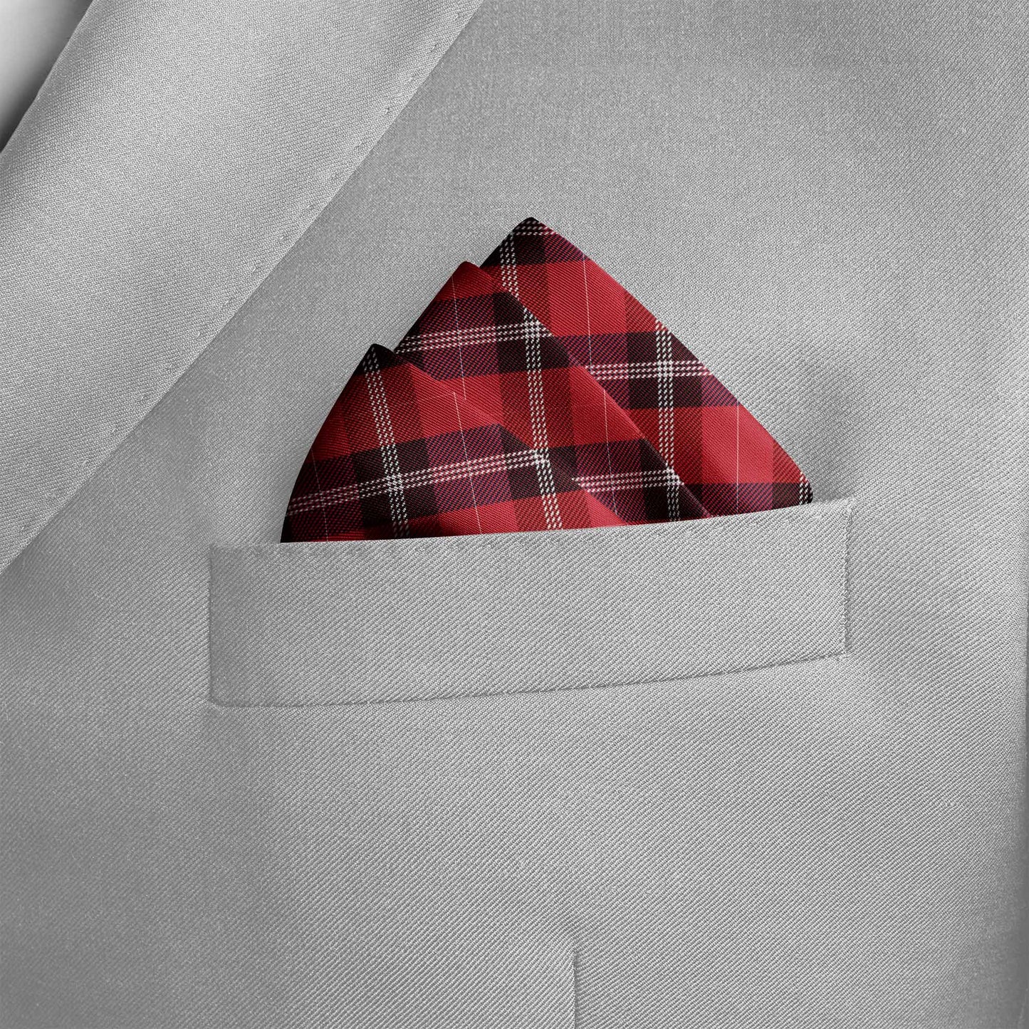 The Red Classic Plaid Silk Pocket Square — men's silk pocket square, view 4
