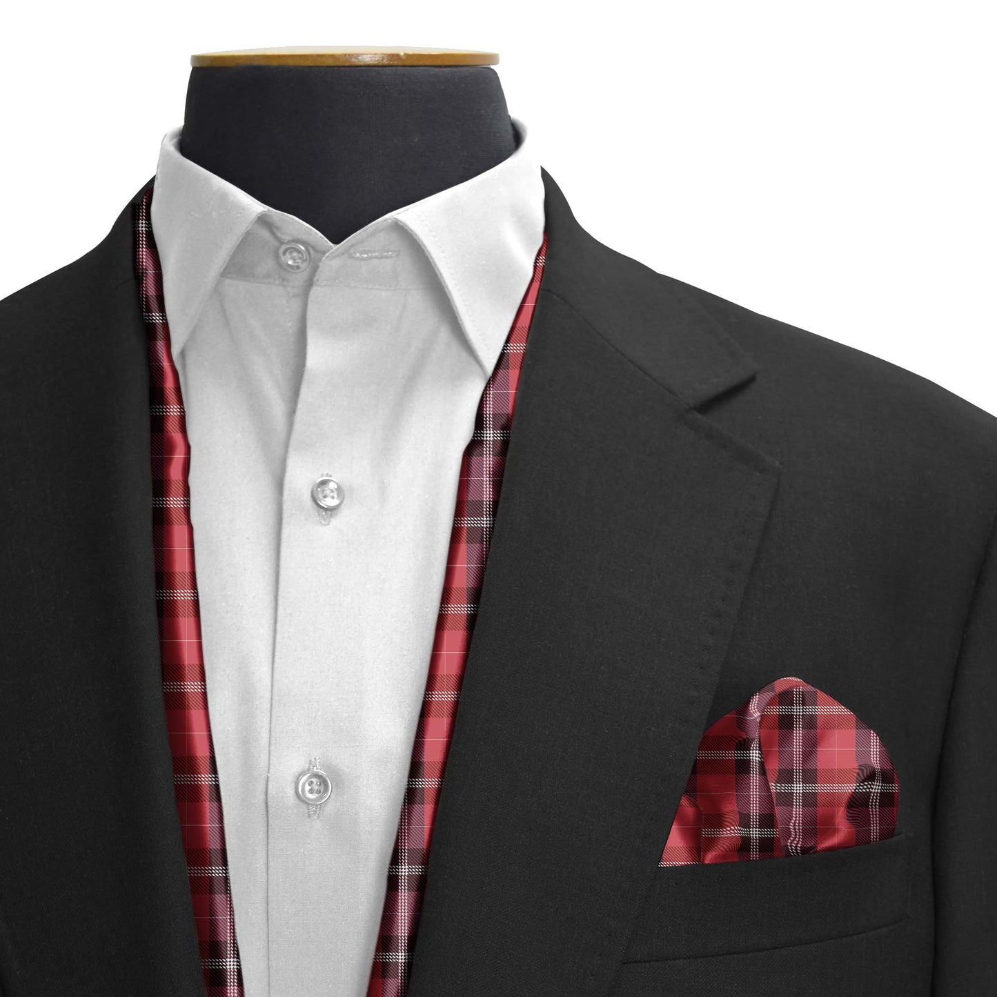 The Red Classic Plaid Silk Scarf & Pocket Square Set — men's silk scarf, view 3
