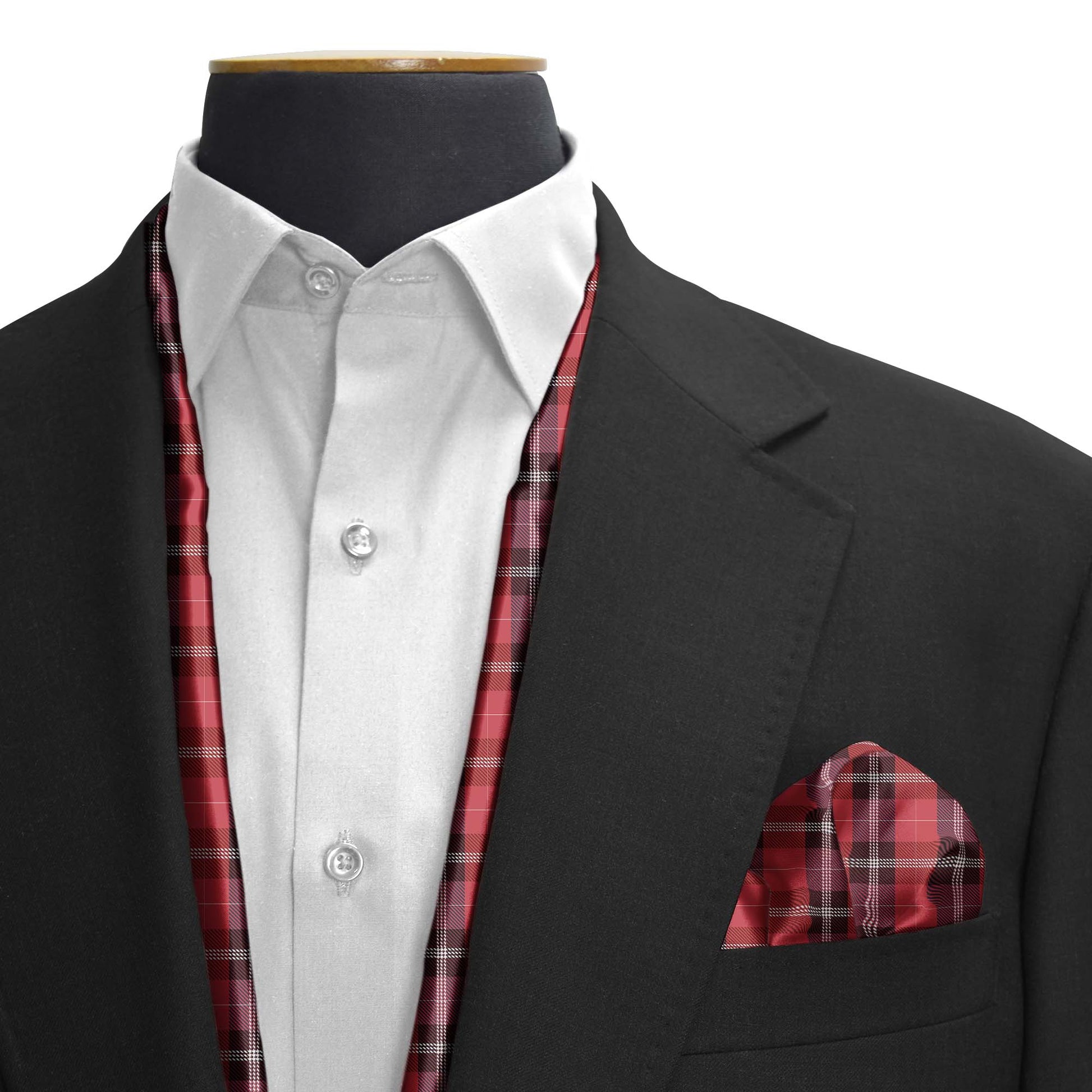 The Red Classic Plaid Silk Scarf & Pocket Square Set — men's silk scarf, view 3