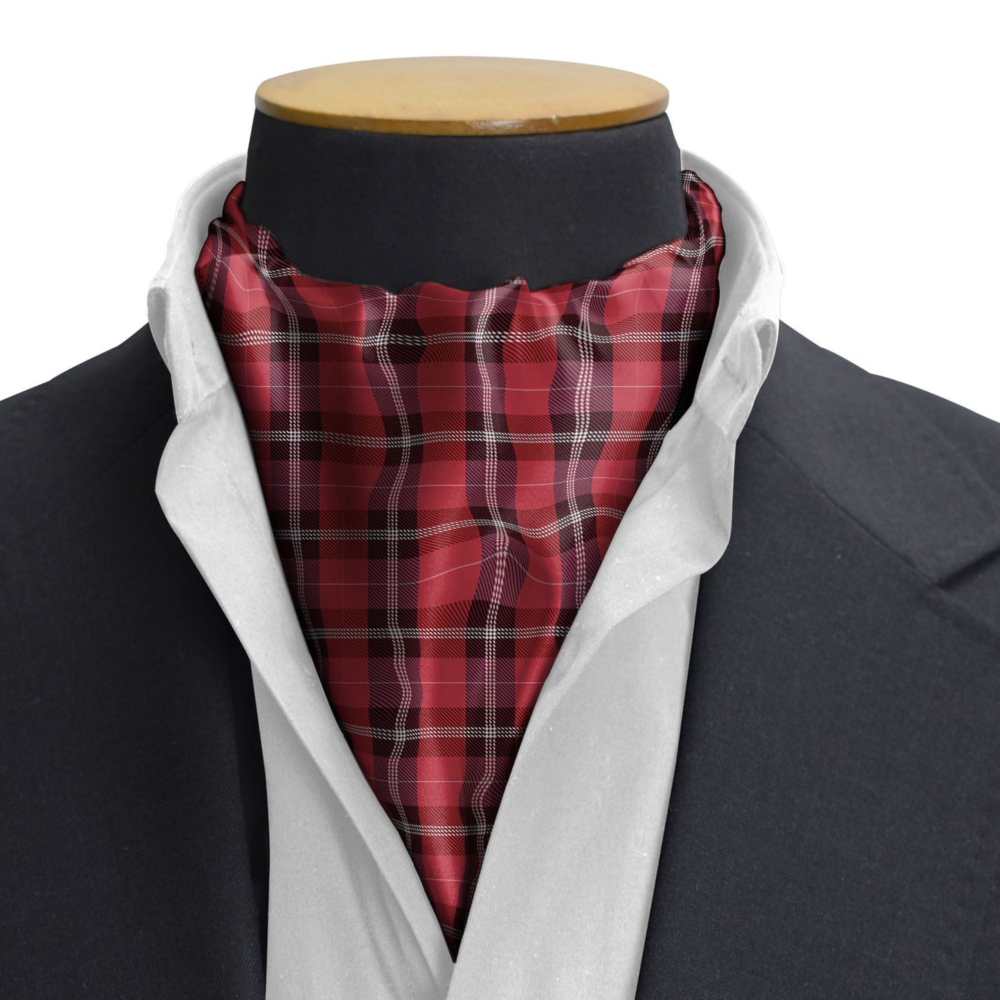 The Red Classic Plaid Silk Cravat — men's silk cravat, view 3