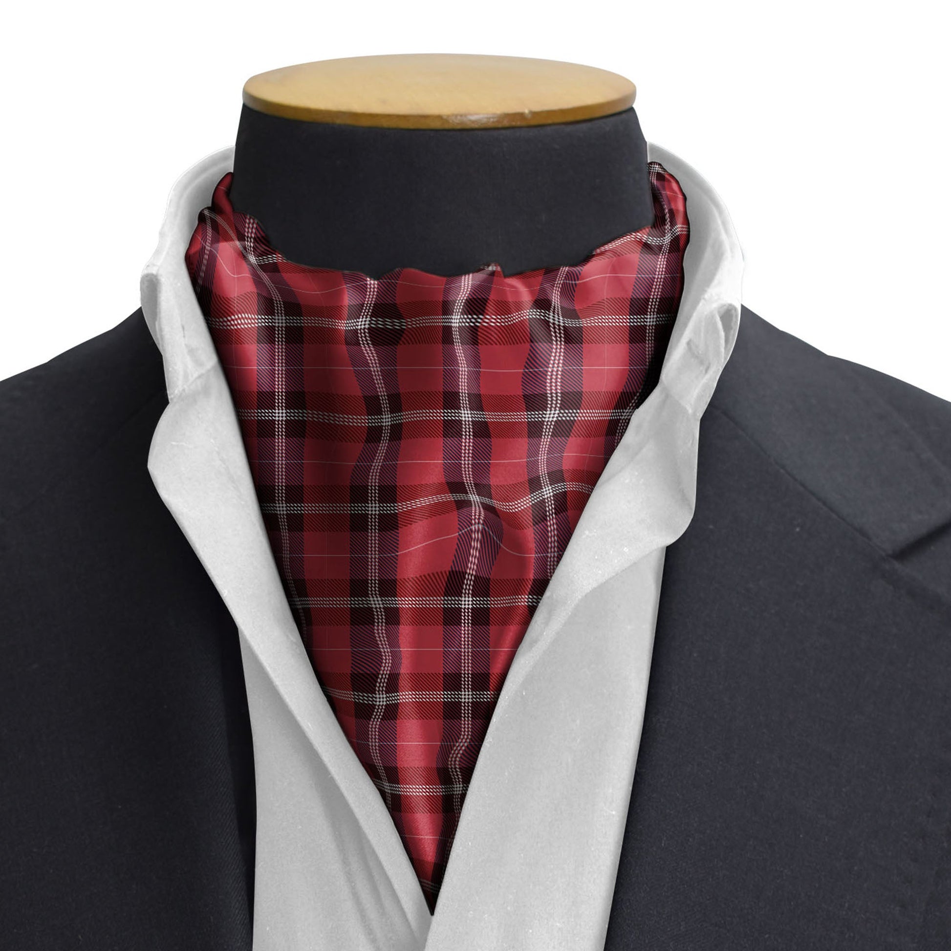 The Red Classic Plaid Silk Cravat — men's silk cravat, view 3