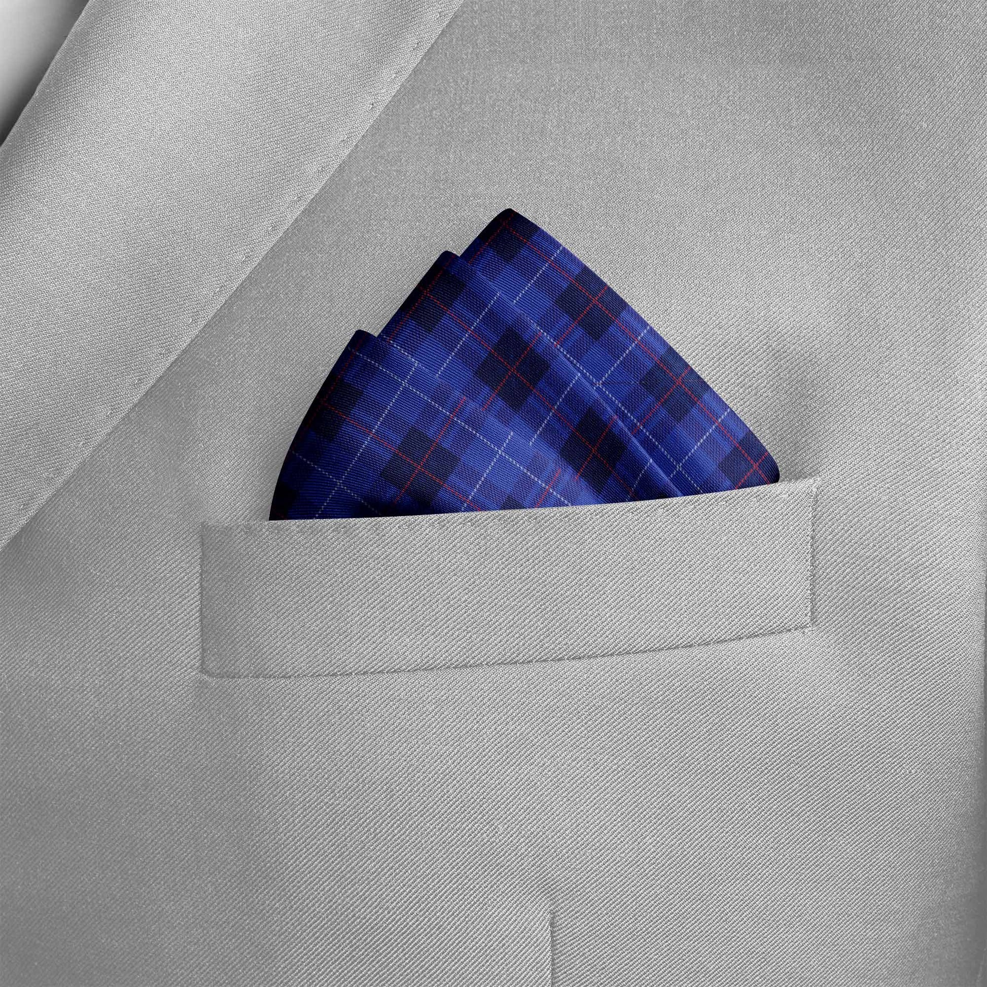 The Blue Plaid Silk Pocket Square — men's silk pocket square, view 3