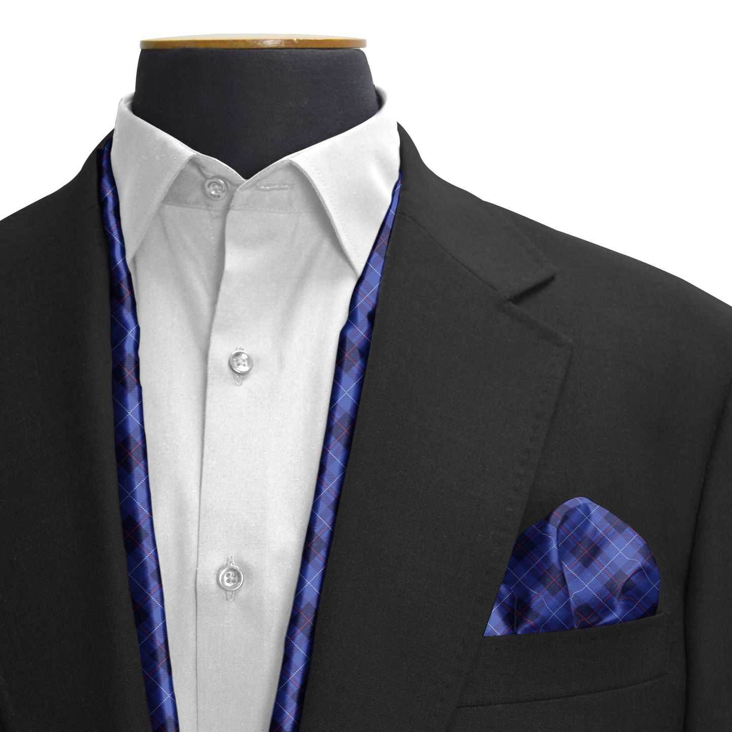 The Blue Plaid Silk Scarf & Pocket Square Set — men's silk scarf, view 3