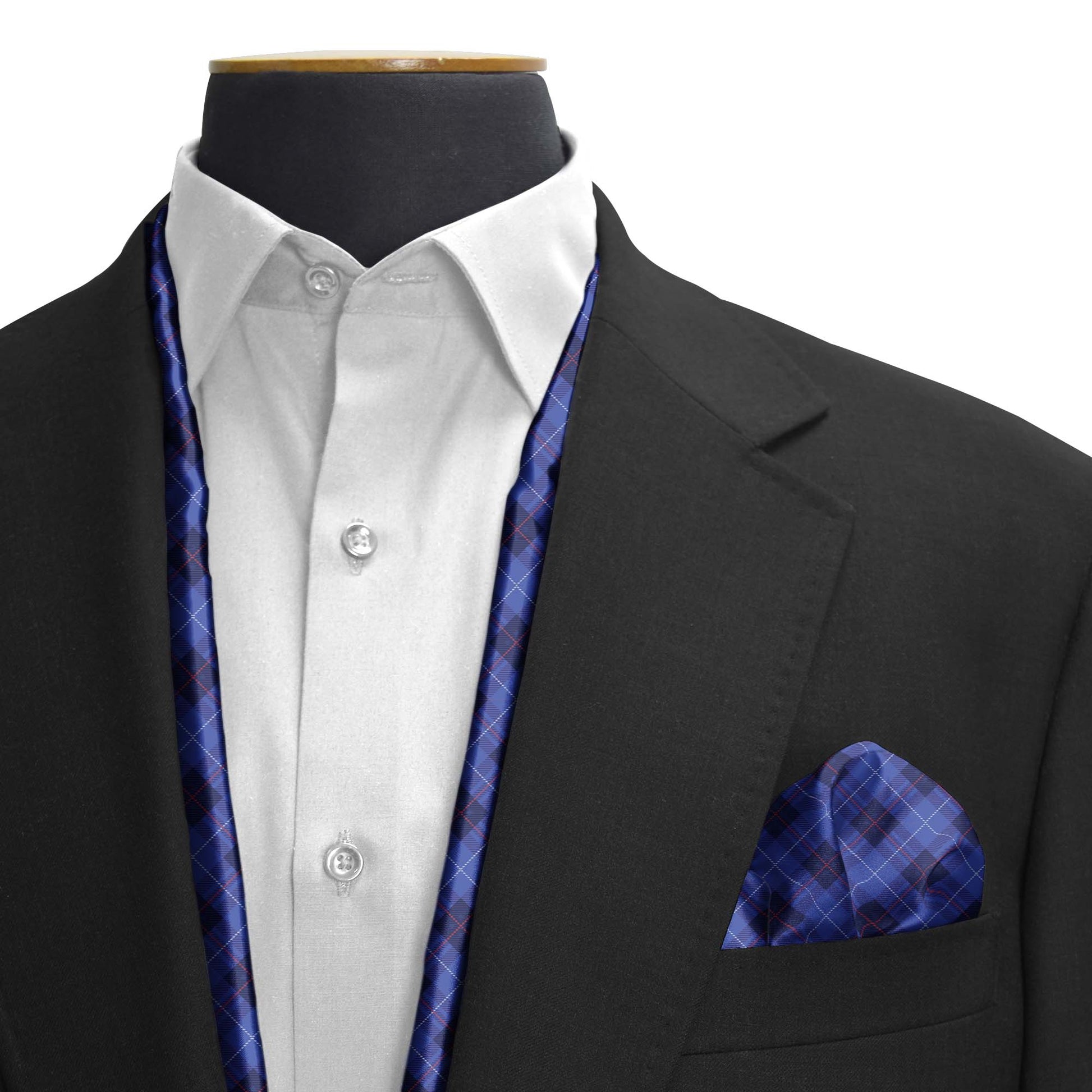 The Blue Plaid Silk Scarf & Pocket Square Set — men's silk scarf, view 3