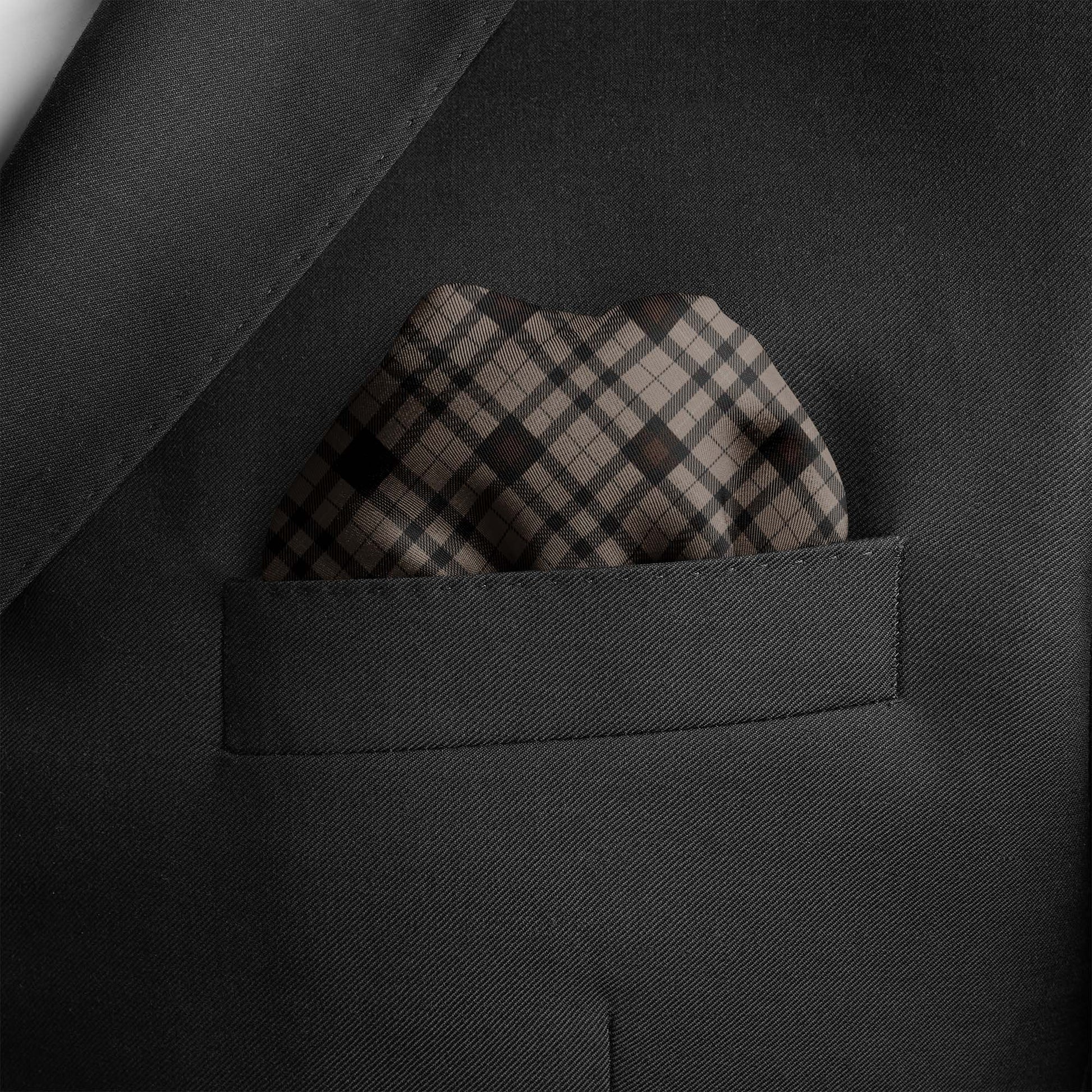 The Umber Brown Plaid Silk Pocket Square — men's silk pocket square, view 3
