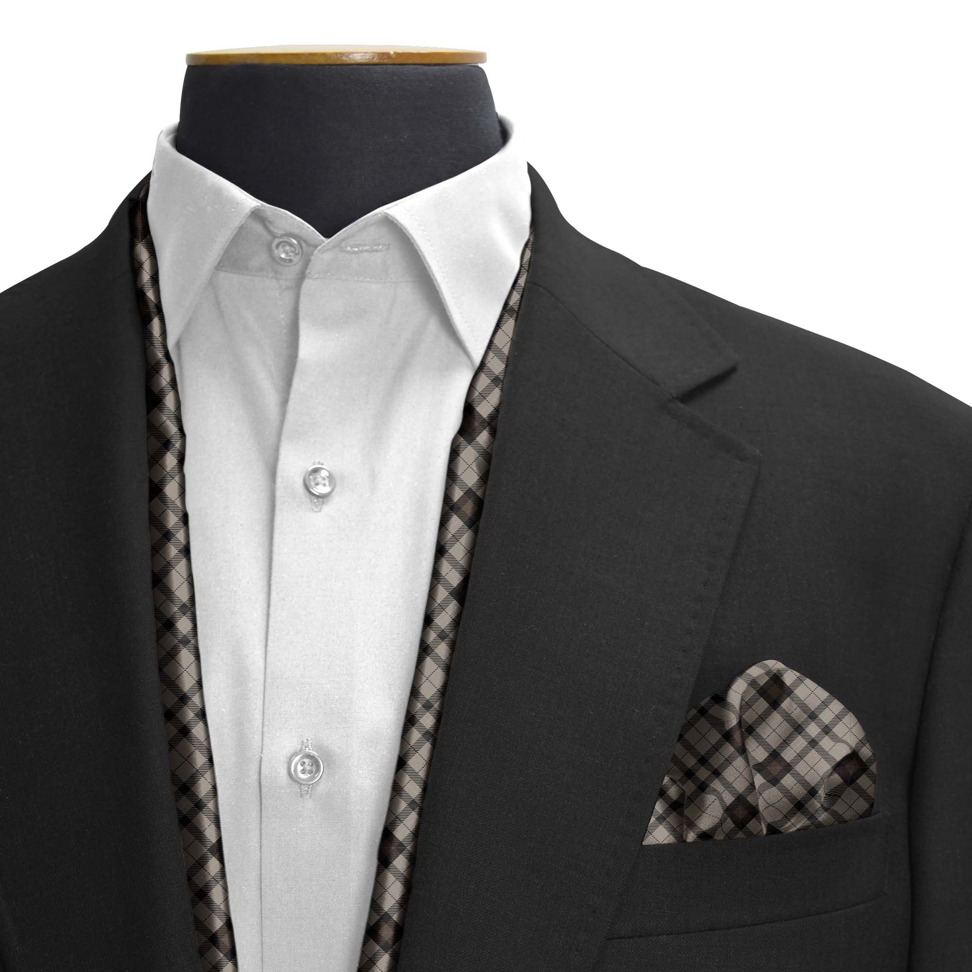 The Umber Brown Plaid Silk Scarf & Pocket Square Set — men's silk scarf, view 3