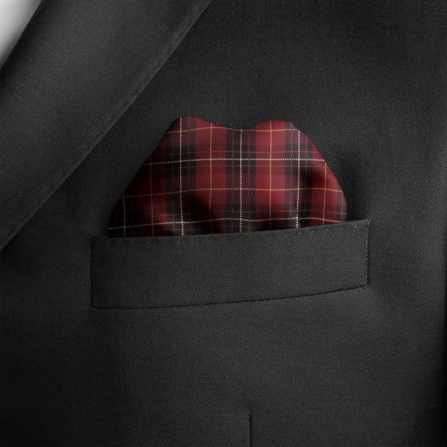 The Maroon Classic Plaid Silk Pocket Square — men's silk pocket square, view 3