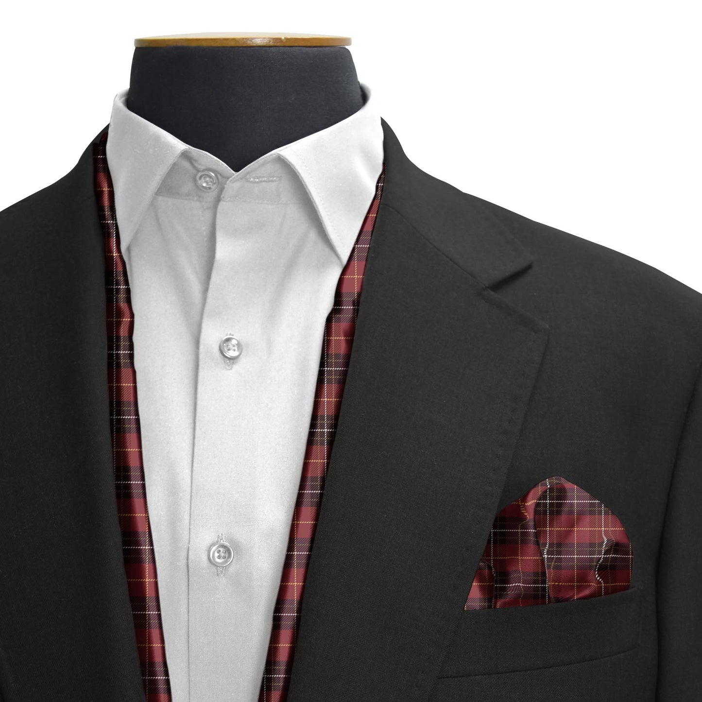 The Maroon Classic Plaid Silk Scarf & Pocket Square Set — men's silk scarf, view 3