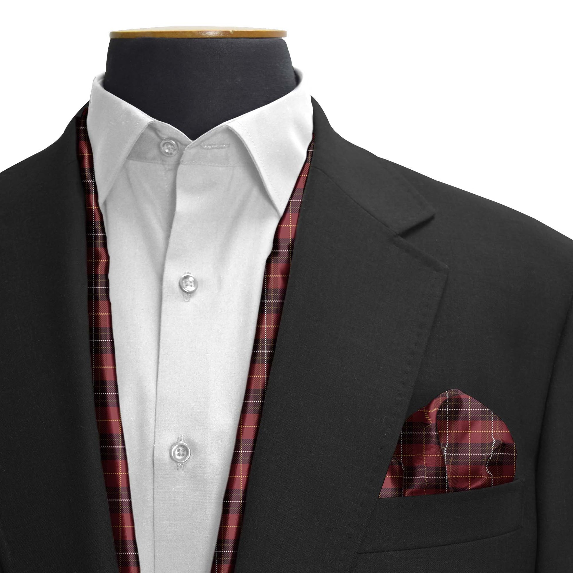 The Maroon Classic Plaid Silk Scarf & Pocket Square Set — men's silk scarf, view 3