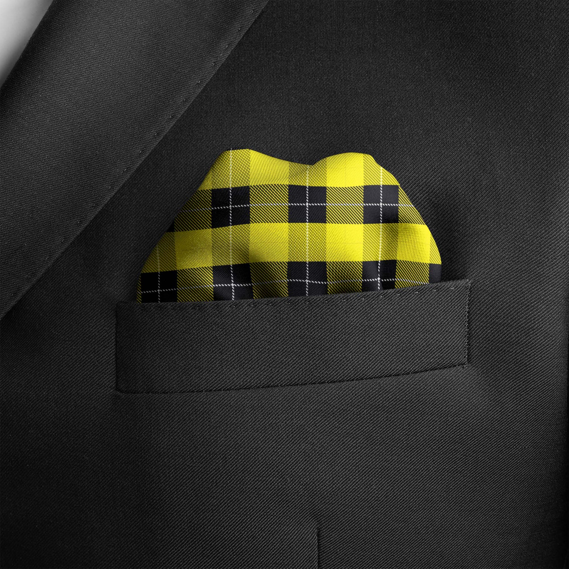 The Yellow Classic Plaid Silk Pocket Square — men's silk pocket square, view 3